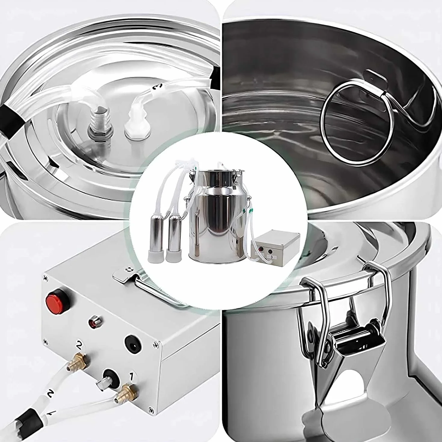 Máquina de Ordeño de Cabra, Máquina de Leche 7L/14L, Ordeñadora eléctrica,Botella de Acero Inoxidable, Kit de Ordeño Portátil para Granja de Plantas de Leche,ForGoats-7L