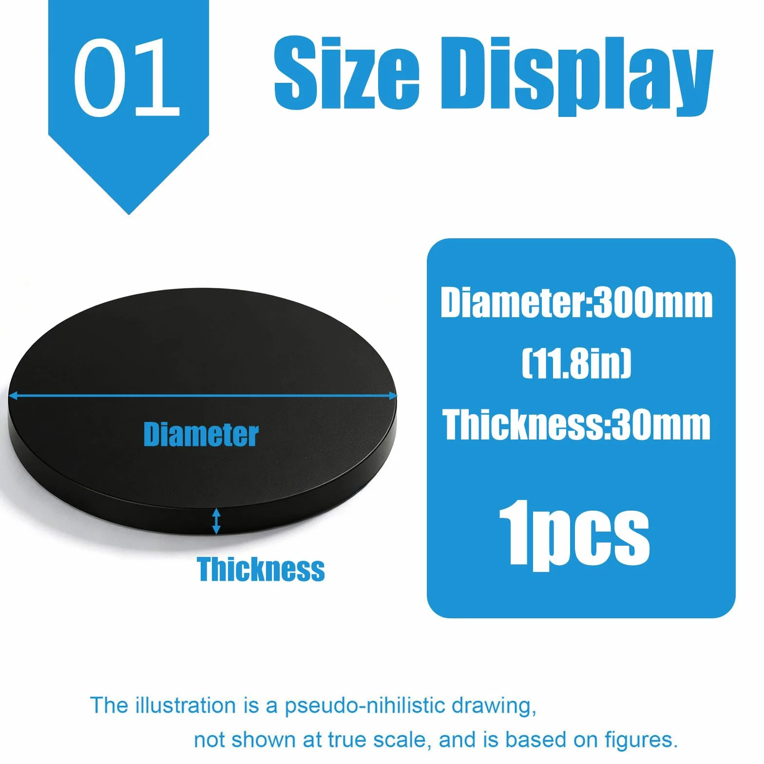 Placa De Plástico ABS Láminas Hojas De Plástico Redondo 30Cm | Disco De Plástico Negro, Fácil De Mecanizar, Para Juntas De Amortiguación Y Topes De Límite, 30 Cm De Diámetro