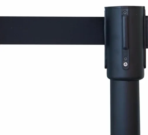 Poste Separador Negro con Cinta Extensible 3m – Delimitador de Colas 4 Vías, Base Antideslizante