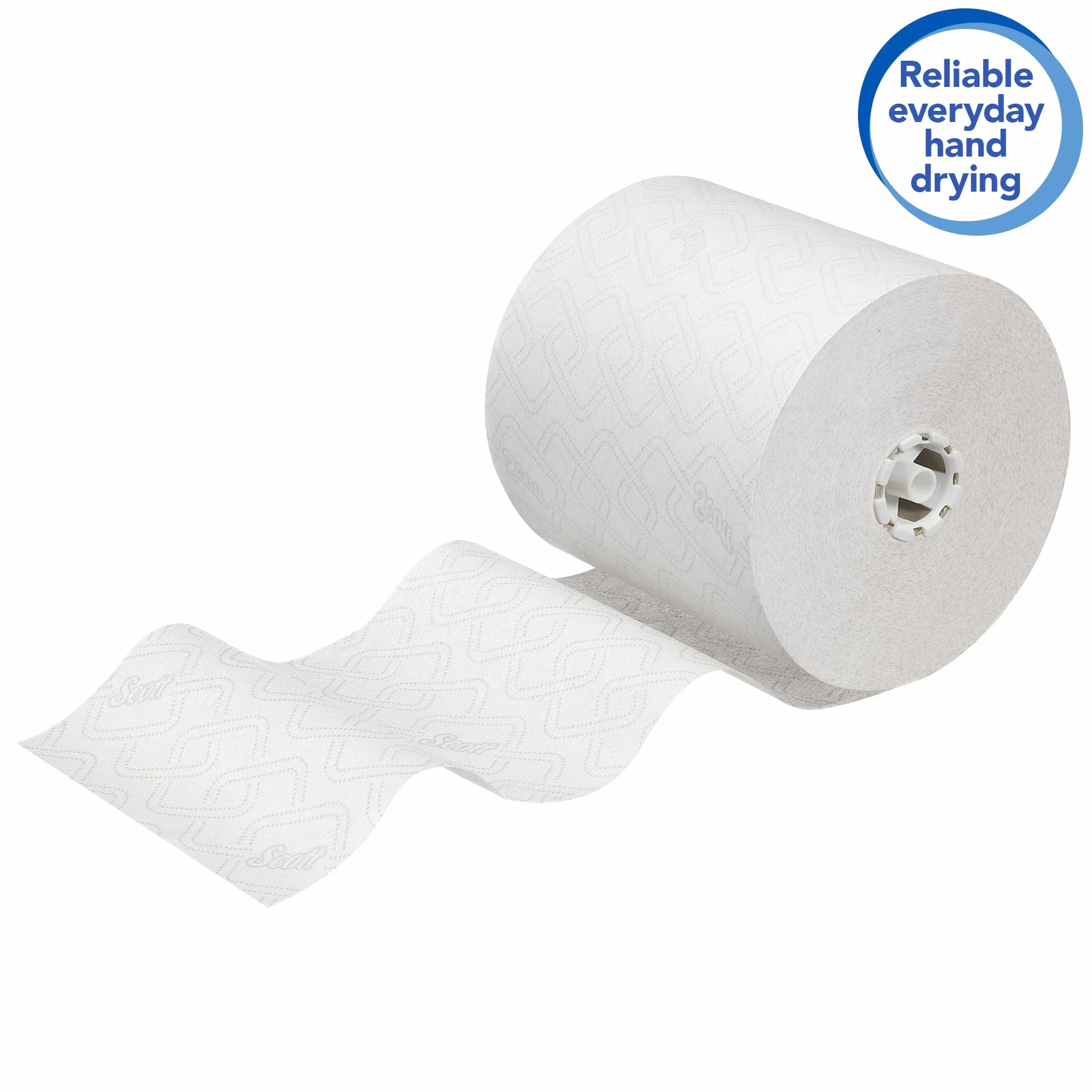 Scott Essential secamanos en rollo 6691, Rollos de papel secamanos blanco, Con tecnología Airflex, 6 rollos de 350 m (2100 m en total)