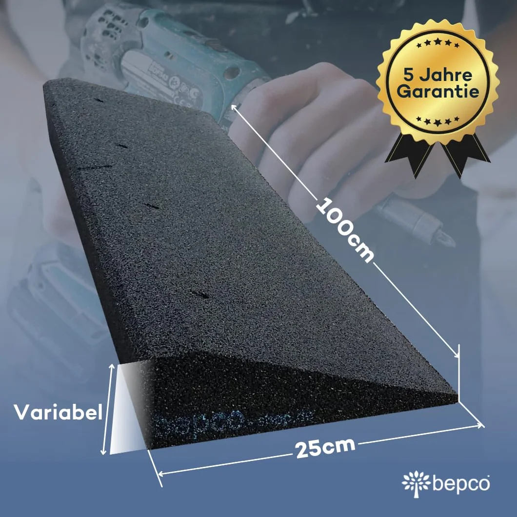 bepco Juego de 2 rampas para bordillos, 100 x 25 x 8 cm, Goma, Negro