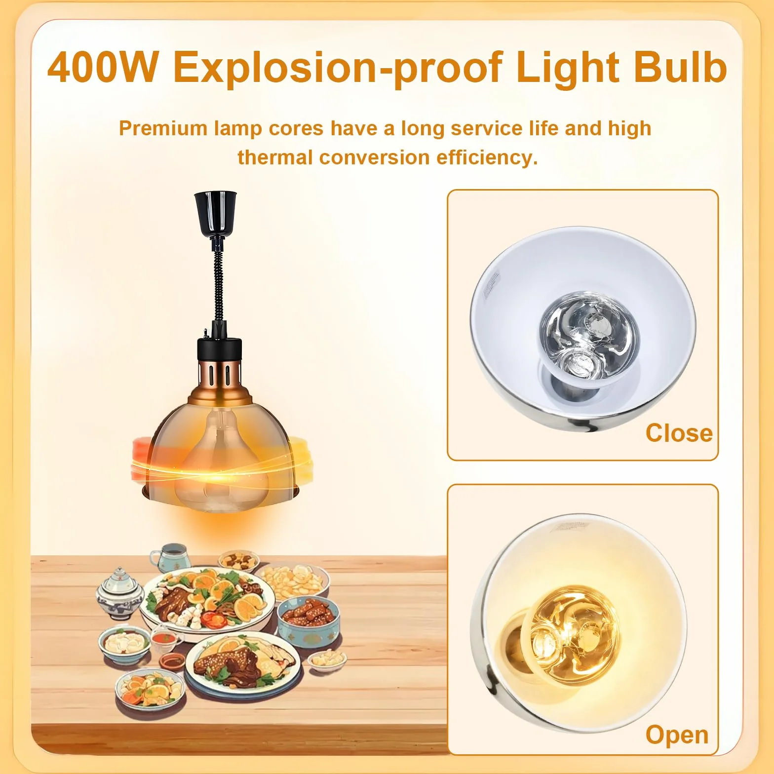 Lámpara de Calor Hostelería 250W Extensible Suspensión Calienta Platos B-25cm 1 Pieza