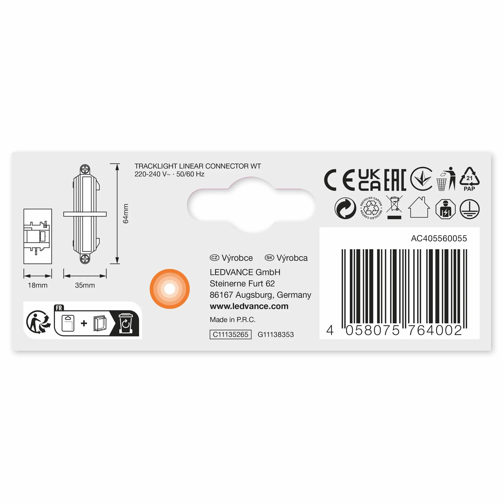 LEDVANCE Conector de alimentación lineal TRACKLIGHT blanco para dos carriles