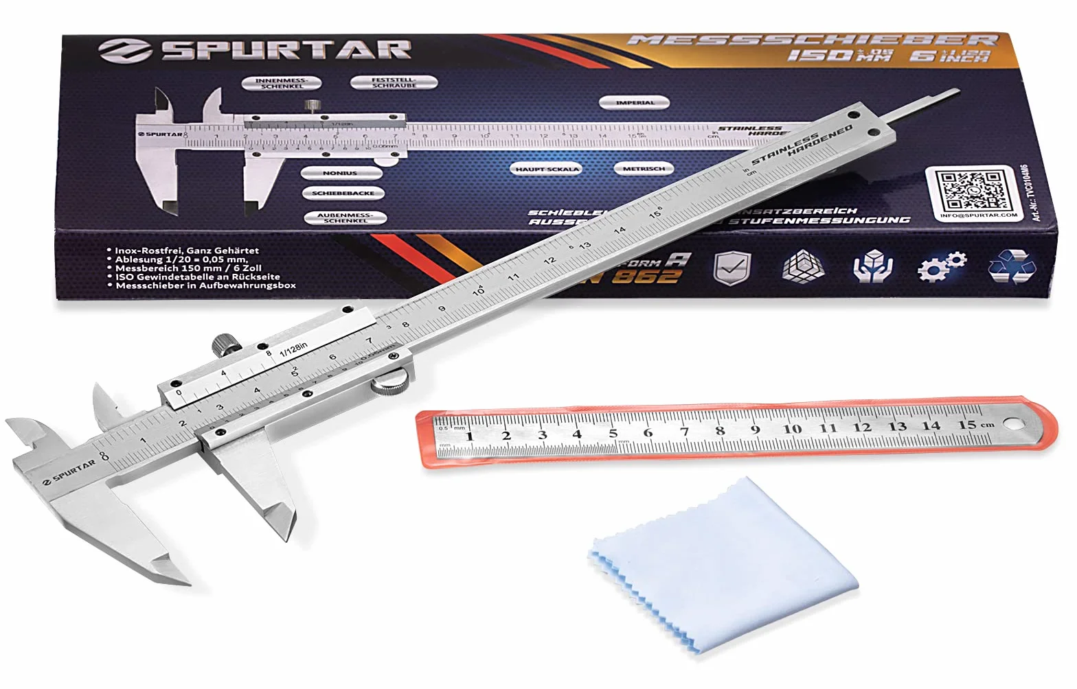Pie de Rey de acero inoxidable 150mm Calibre analógico 0.05mm resolución herramienta de medición