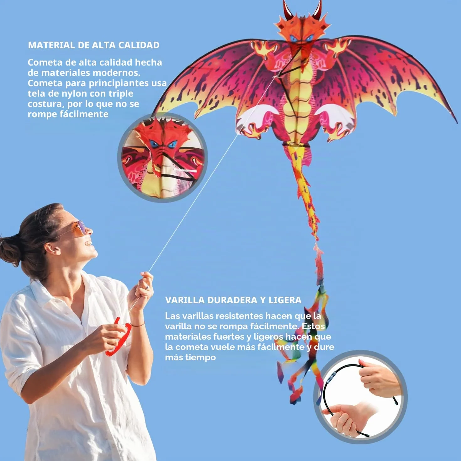 Dragón Cometa Precioso para Juegos al Aire Libre, Fácil de Volar y Montar
