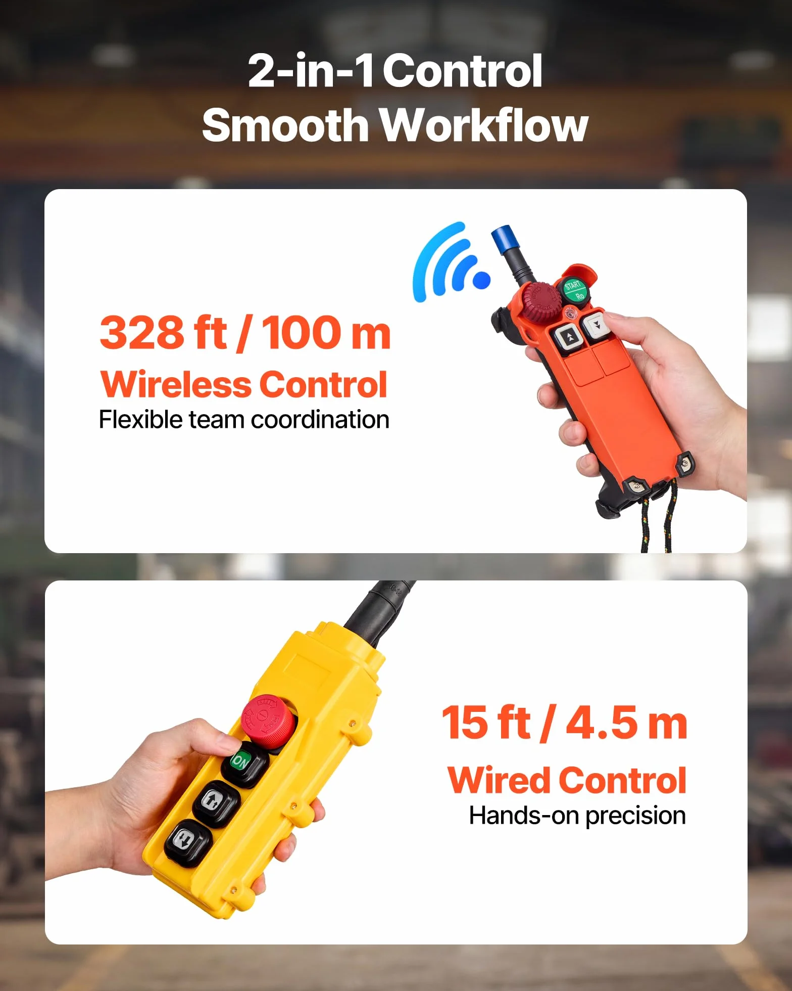 VEVOR Polipasto Eléctrico de Cadena Carga 1000 kg, Elevación de 6 m, Trifásico 480 V, 60 Hz, Doble Velocidad 1,2 y 4,2 m/min, Control Remoto por Cable e Inalámbrico, Acero G80 para Motor Garaje Taller