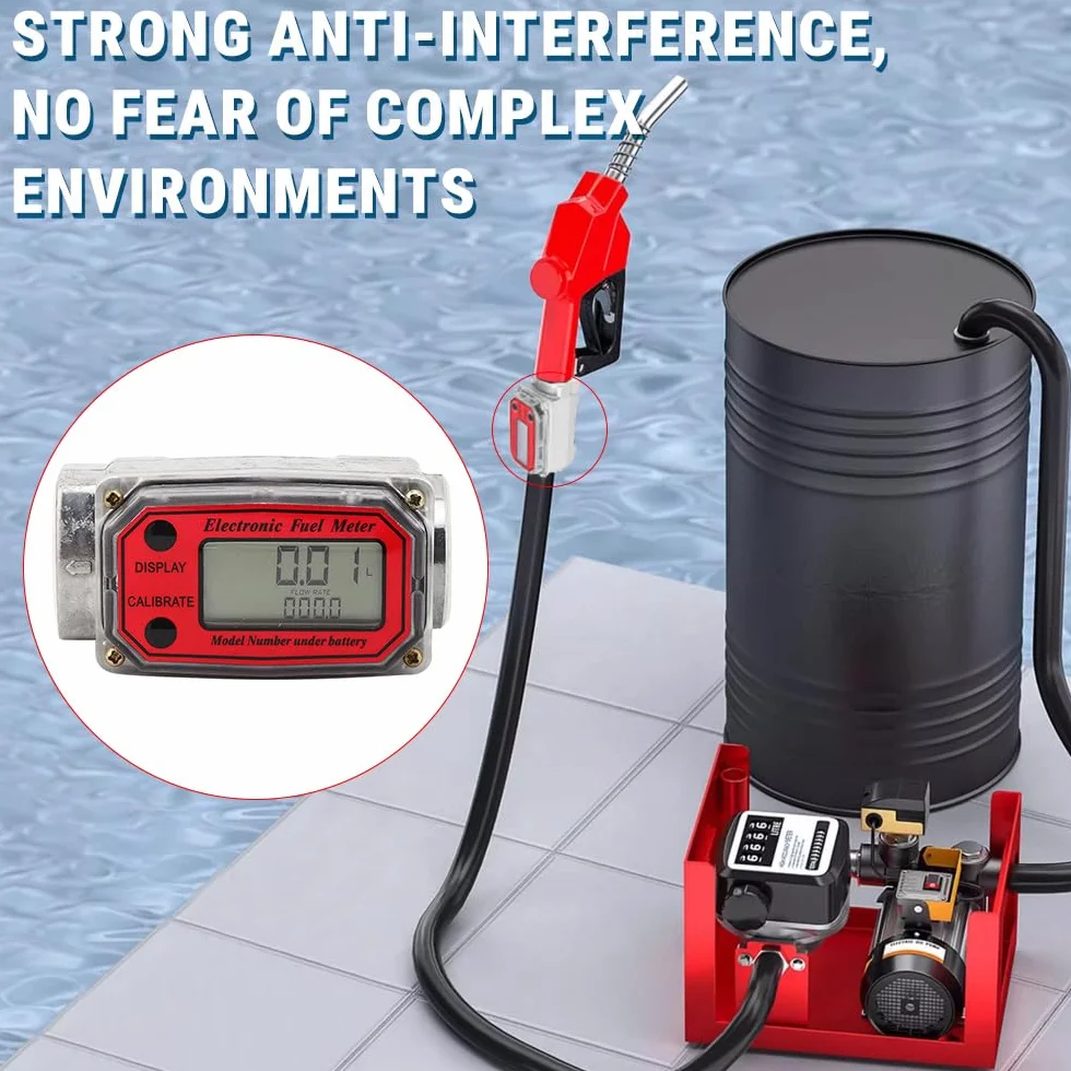 Medidor de Flujo de Turbina Digital 1" NPT 15-120L, Caudalímetro Agua con Pantalla LCD, para Diésel y Gasolina (Rojo)