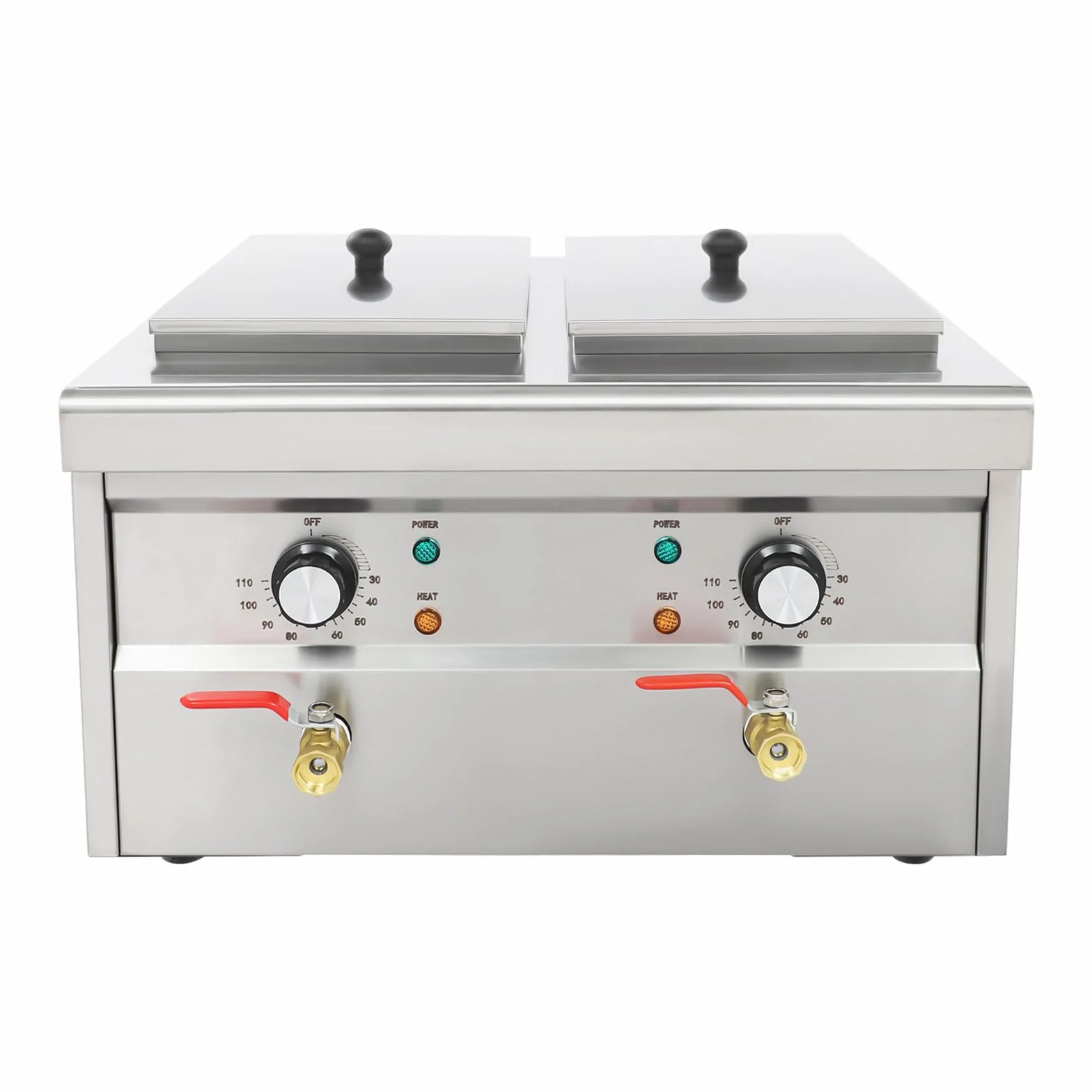 Cocedor de pasta eléctrico de acero inoxidable, 30 – 110 °C, con 4 cestas de colador y 2 tapas, para cocinas, restaurantes y restaurantes de pasta, 2 × 2 kW (plata)