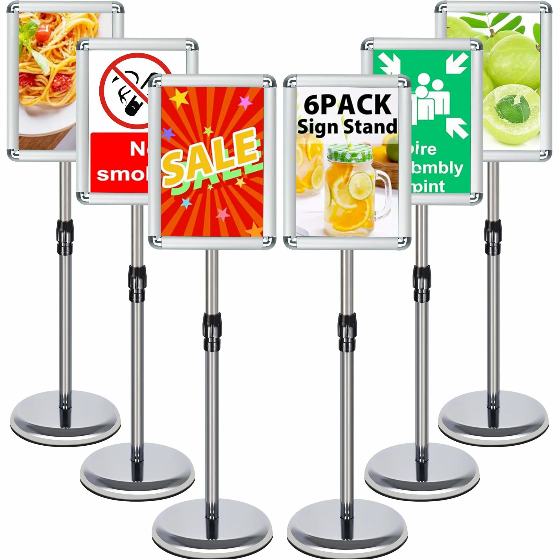 6 Unidades Soporte Ajustable para Carteles A3 Aluminio | 360° Giratorio Soporte Publicitario e Información con Esquinas Redondeadas | Expositor para Menú, Publicidad, Poster, Bodas, Plateado