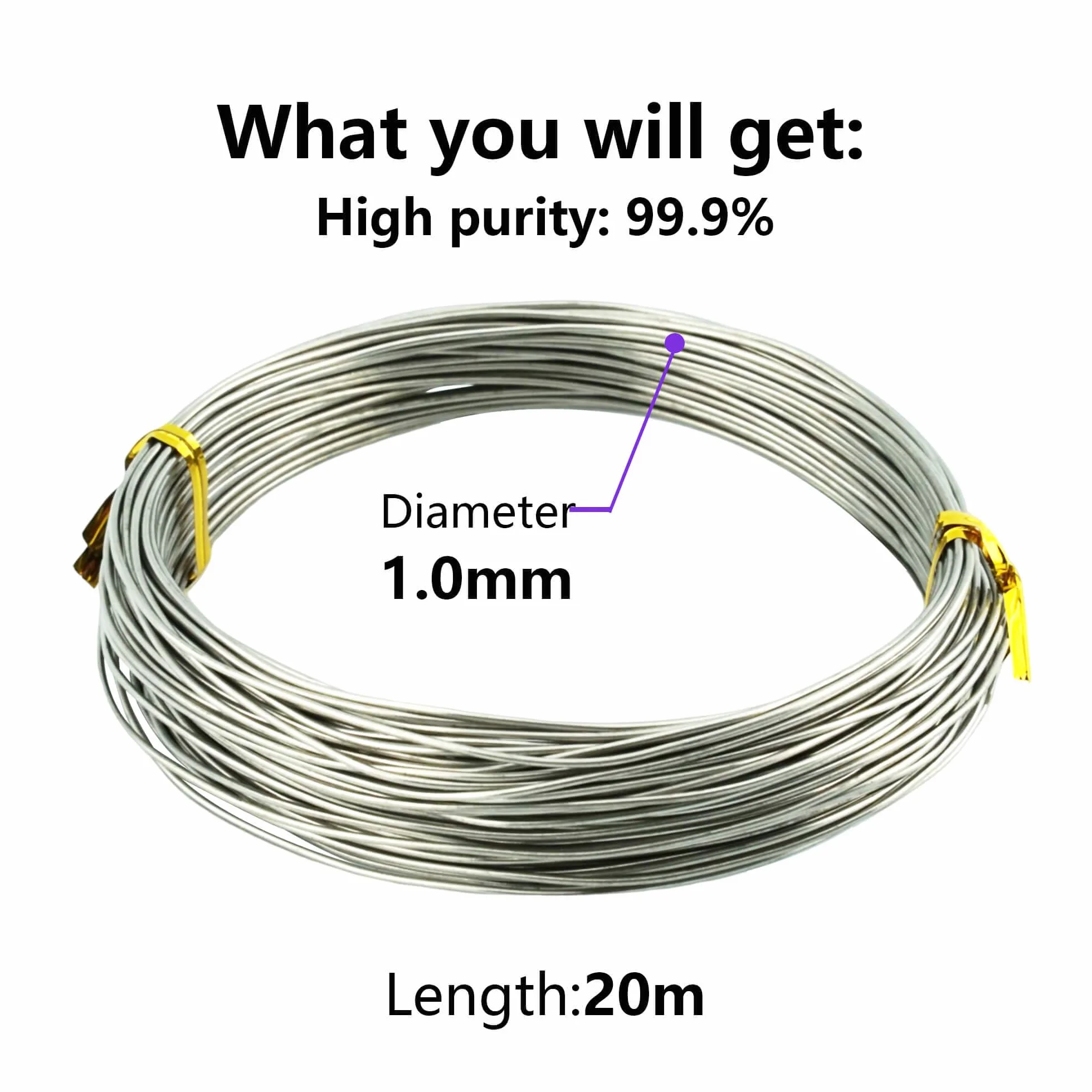 Alambre de Níquel Ø1.0mm-20M;Alambre de Níquel Puro 99.9% Nitionol Wire Para la producción en la industria química,ánodo de níquel,alambre de calefacción de metal puro Ni alambre de bobinado