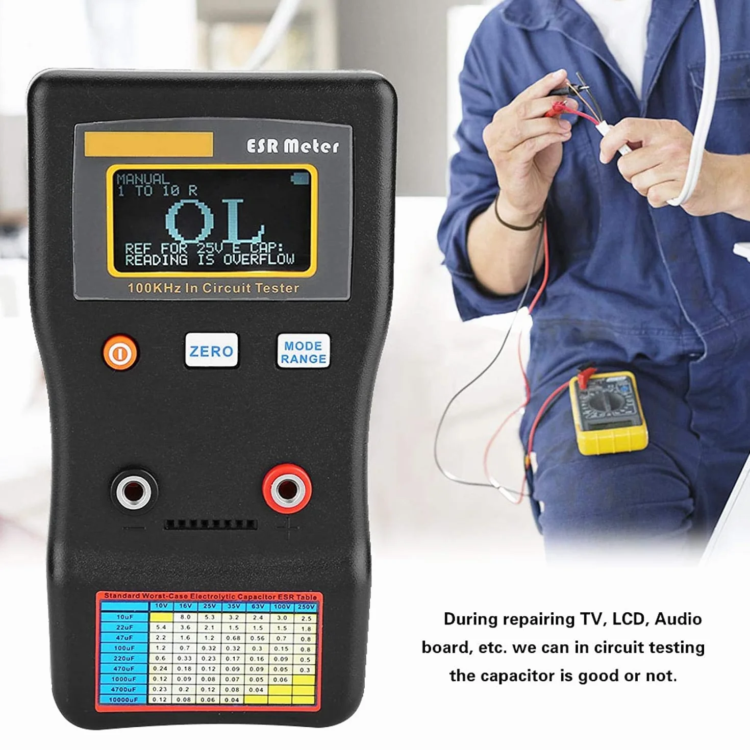 Tyenaza MESR-100, ESR Probador de Capacitancia, MESR-100 V2 Condensador de Medidor de Detección Automática LCR/Medidor de Ohmios Bajos 0.01 a 100R, para Medir Circuito de Resistencia de Capacitancia