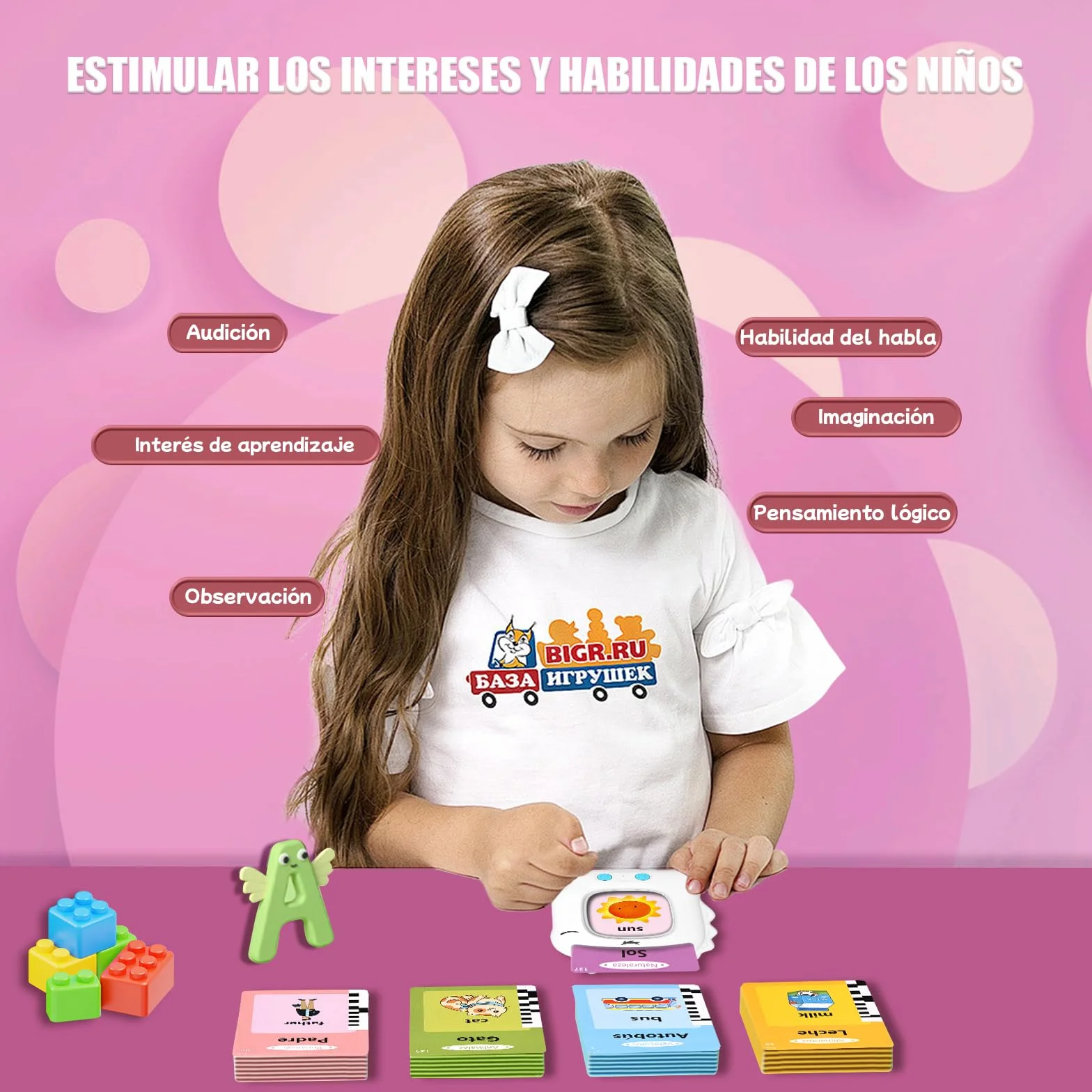 Tarjetas Flash Parlantes Juguetes Educativos para Niños 2+ Años 112 Hojas 224 Palabras Bilingüe Español Inglés (Blanco)