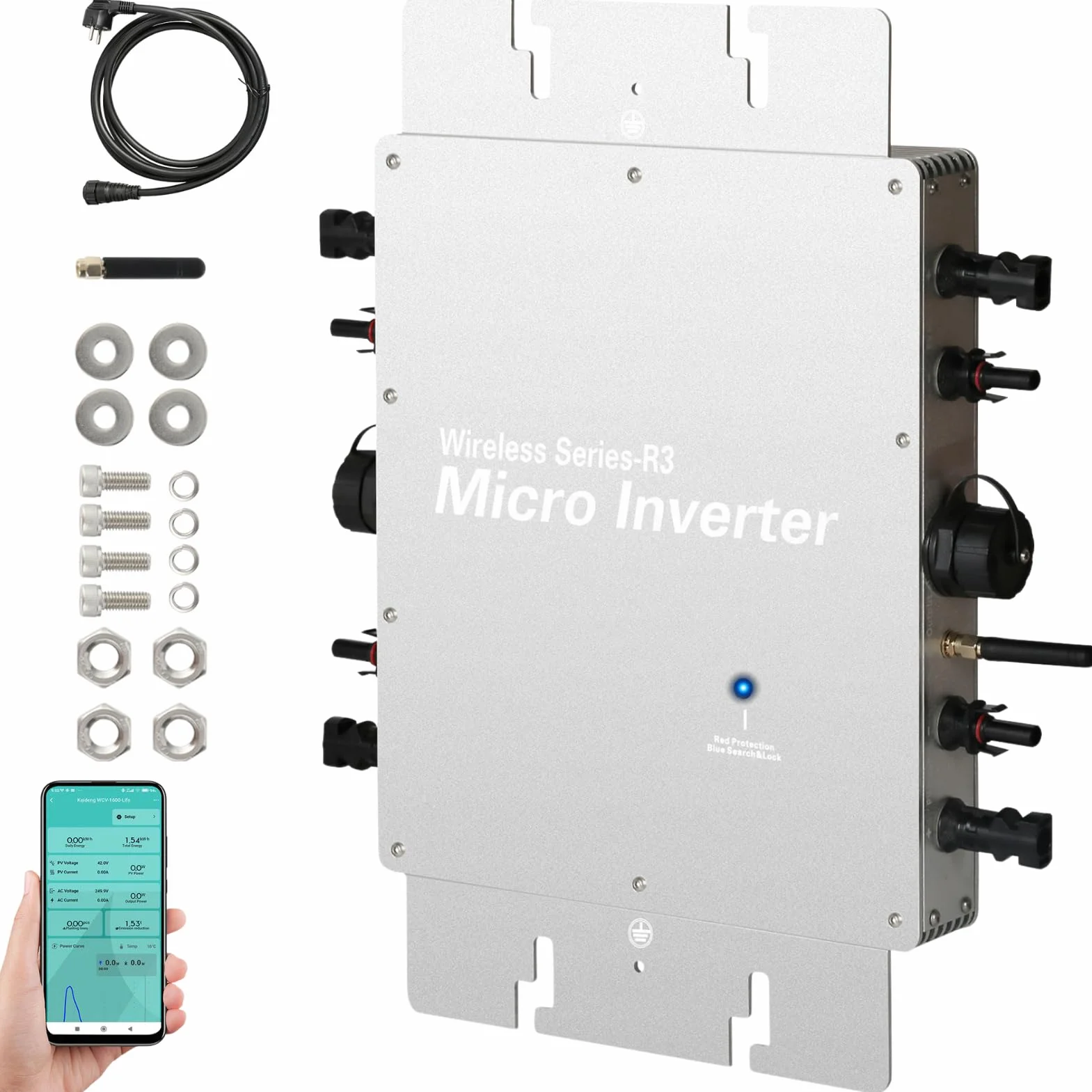 Jadeshay Microinversor,1600W Micro Inversor de Conexión a Red Solar Impermeable IP65 MPPT DC22-60V Entrada PV AC120-230V Salida para 4 Paneles Solares