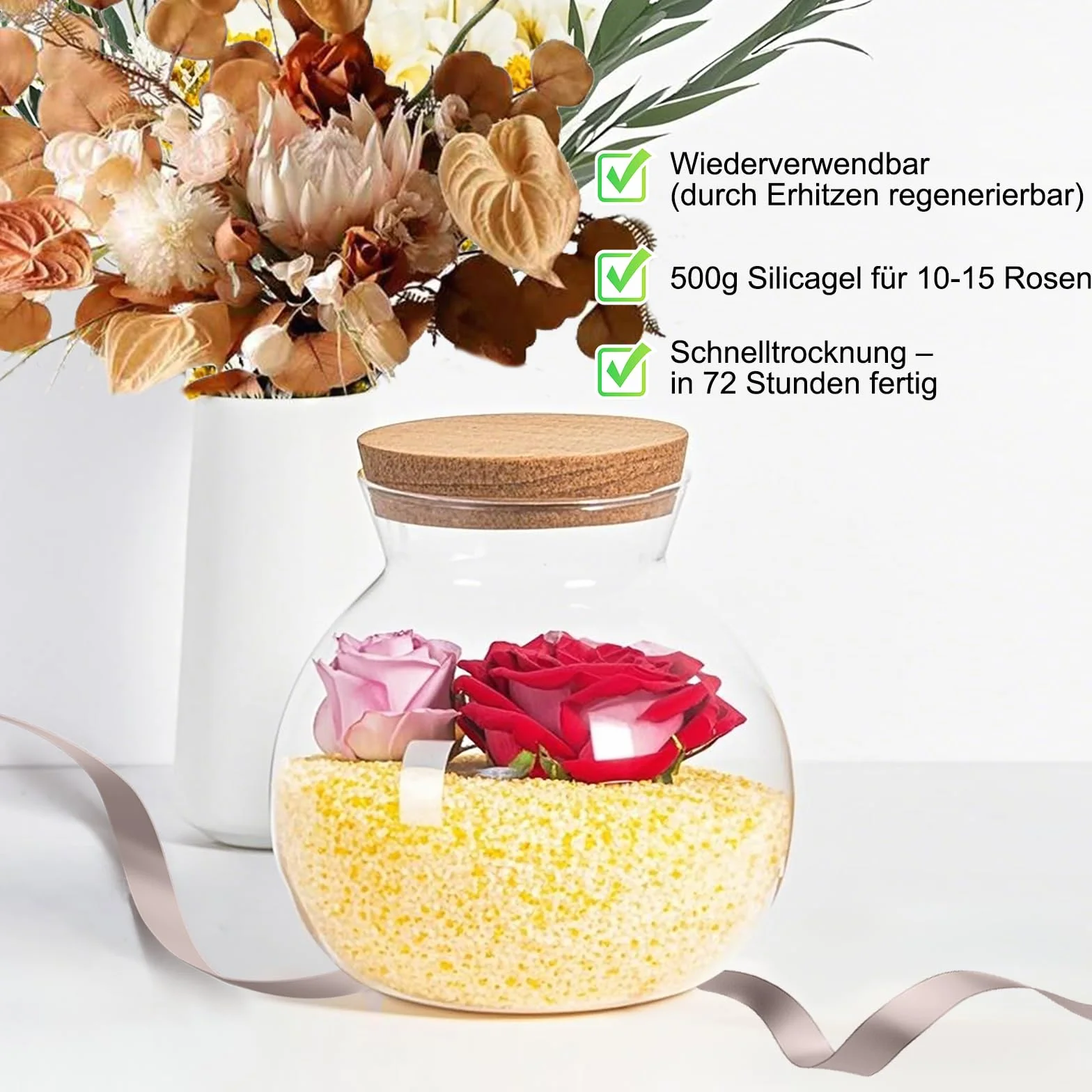 Gel de sílice para secar flores 500 g con indicador de humedad desecante regenerable
