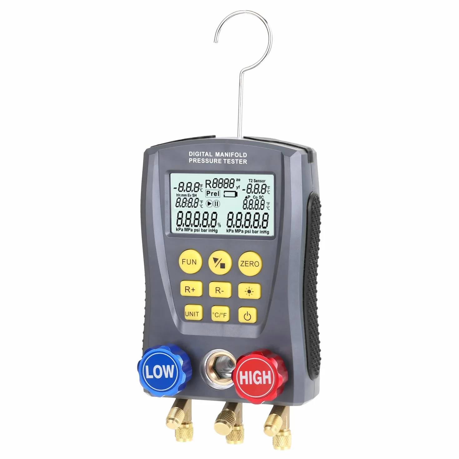 RSFIL Medidor de presión Refrigeración Digital Vacío Presión Colector Probador Medidor Calefacción Ventilación y Aire Acondicionado Probador de Temperatura Válvulas Kit de Herramientas