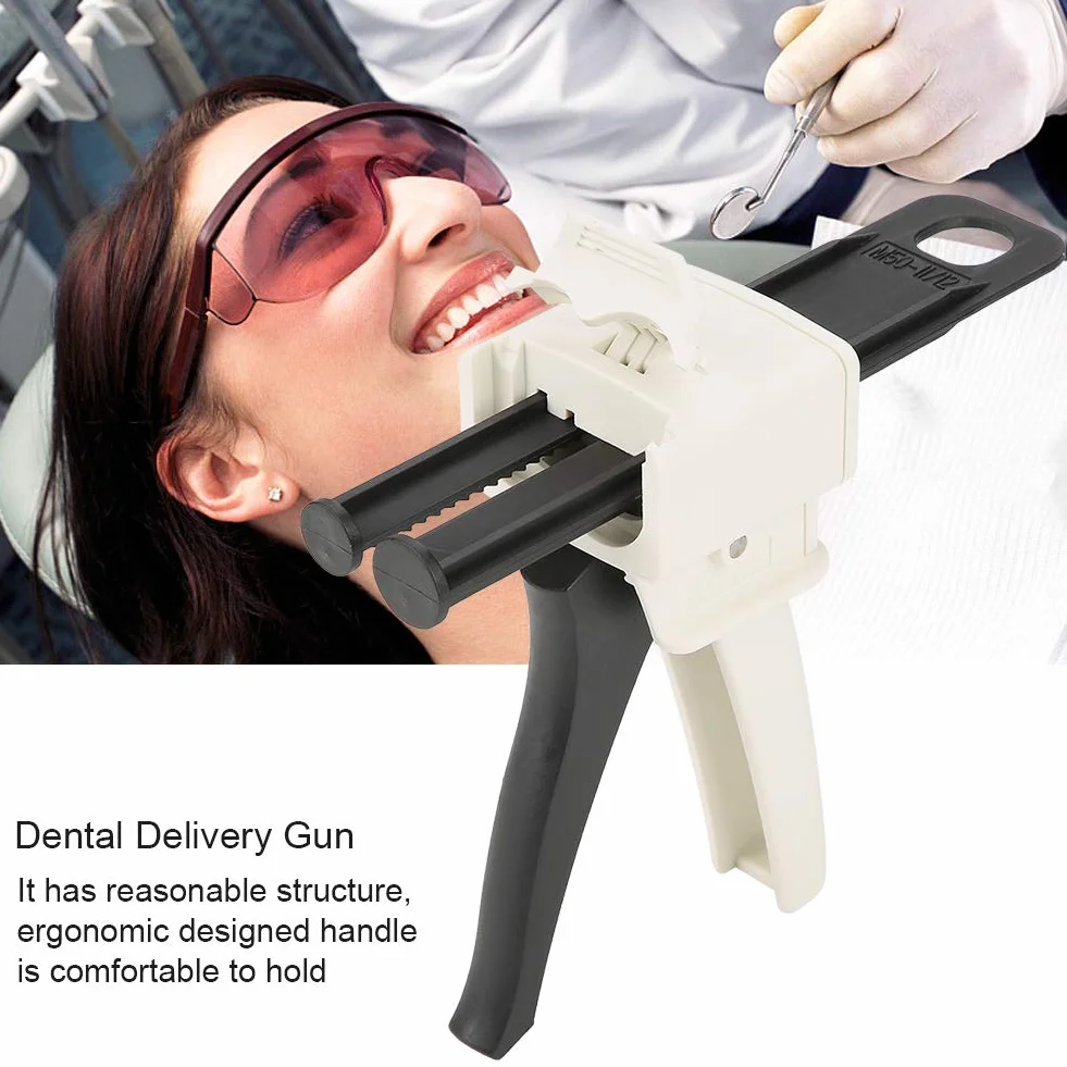 Pistola dispensadora dental Cartucho 1: 1/2: 1 Pistola dispensadora de mezcla de impresión de caucho de silicona Pistola dispensadora de acero inoxidable