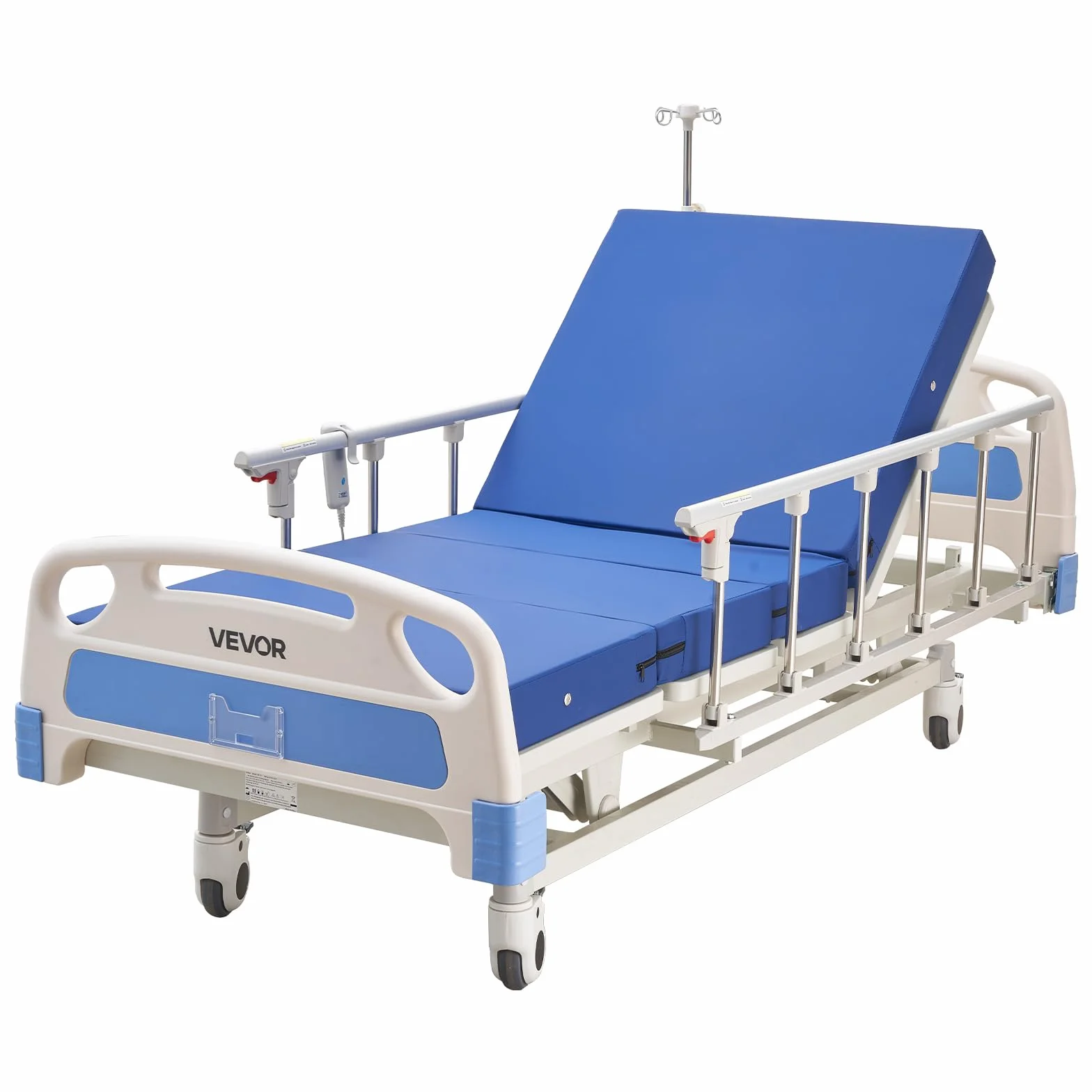 VEVOR Cama de Hospital Eléctrica de 3 Funciones, con Respaldo, Reposapiernas y Ajuste de Altura, Ruedas con Bloqueo, Colchón de Alta Densidad para Hospitalización en Easa, Capacidad de 250 kg