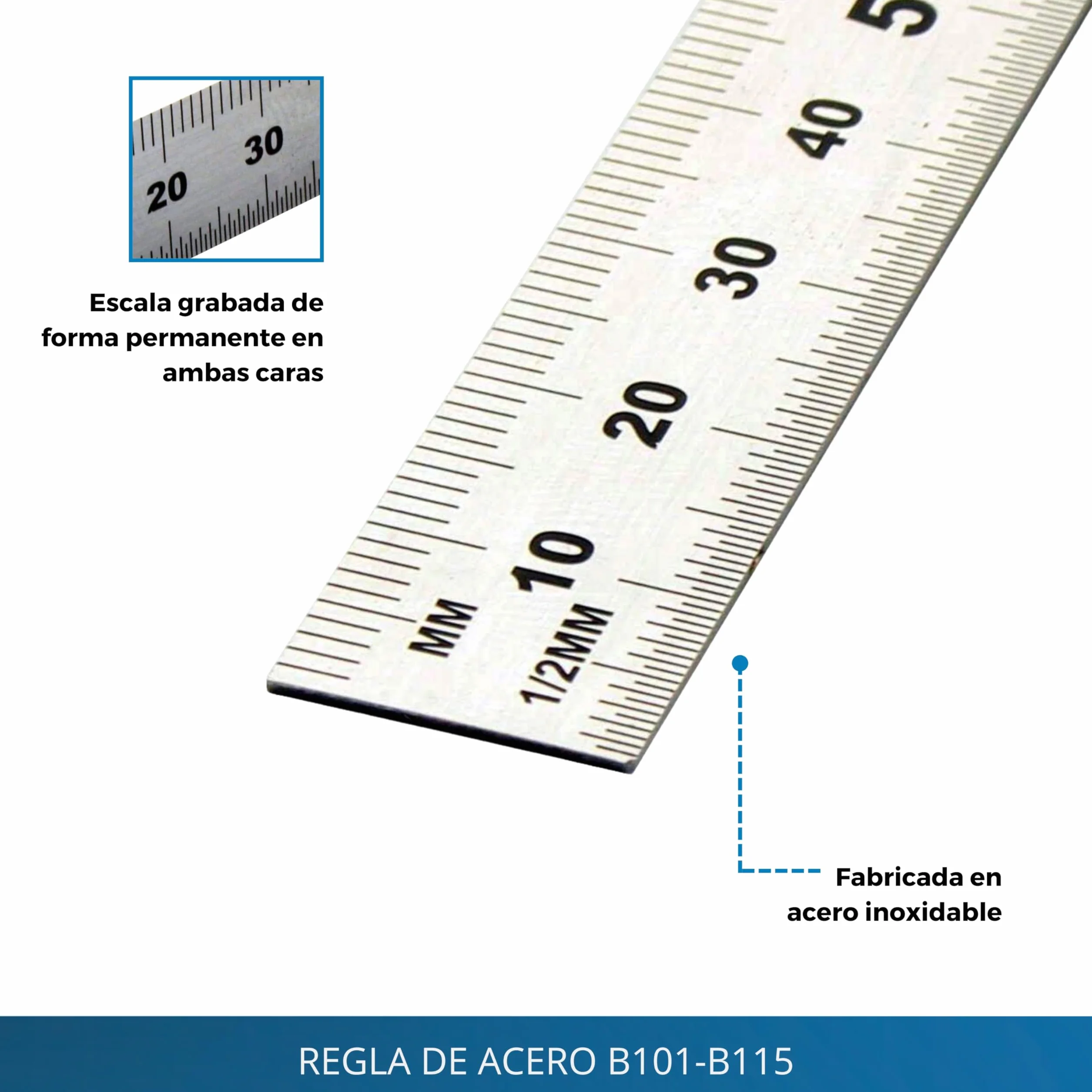 Regla de acero inoxidable 1000mm - Regla carpintero escala milimetrada 1 metro