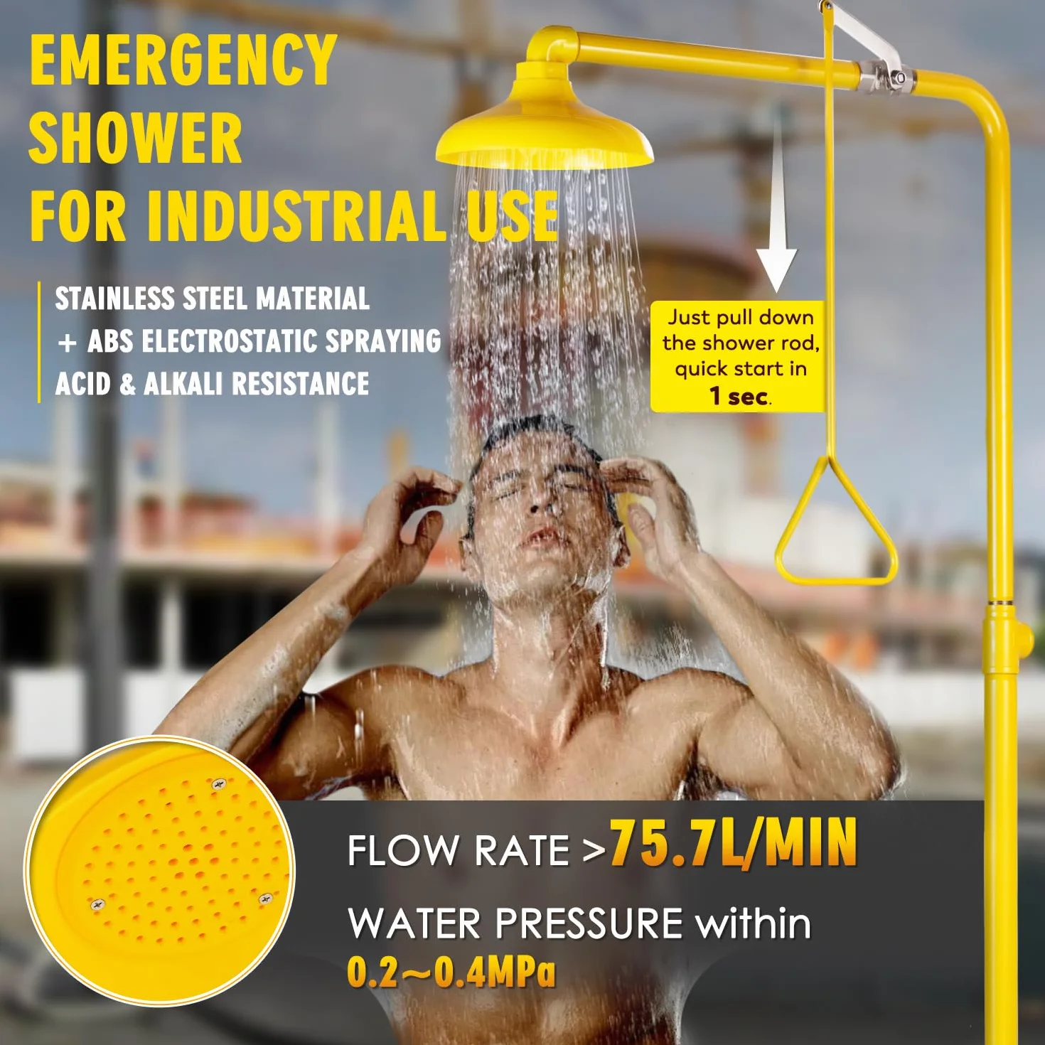CGOLDENWALL Estación Combinada de Ducha de Emergencia y Lavado Ocular, Cuerpo Completo Acero Inoxidable 304 con Revestimiento ABS, Lavado Ocular 12L/Min & Ducha 75,7L/Min, para Fábrica, Lab, Industria