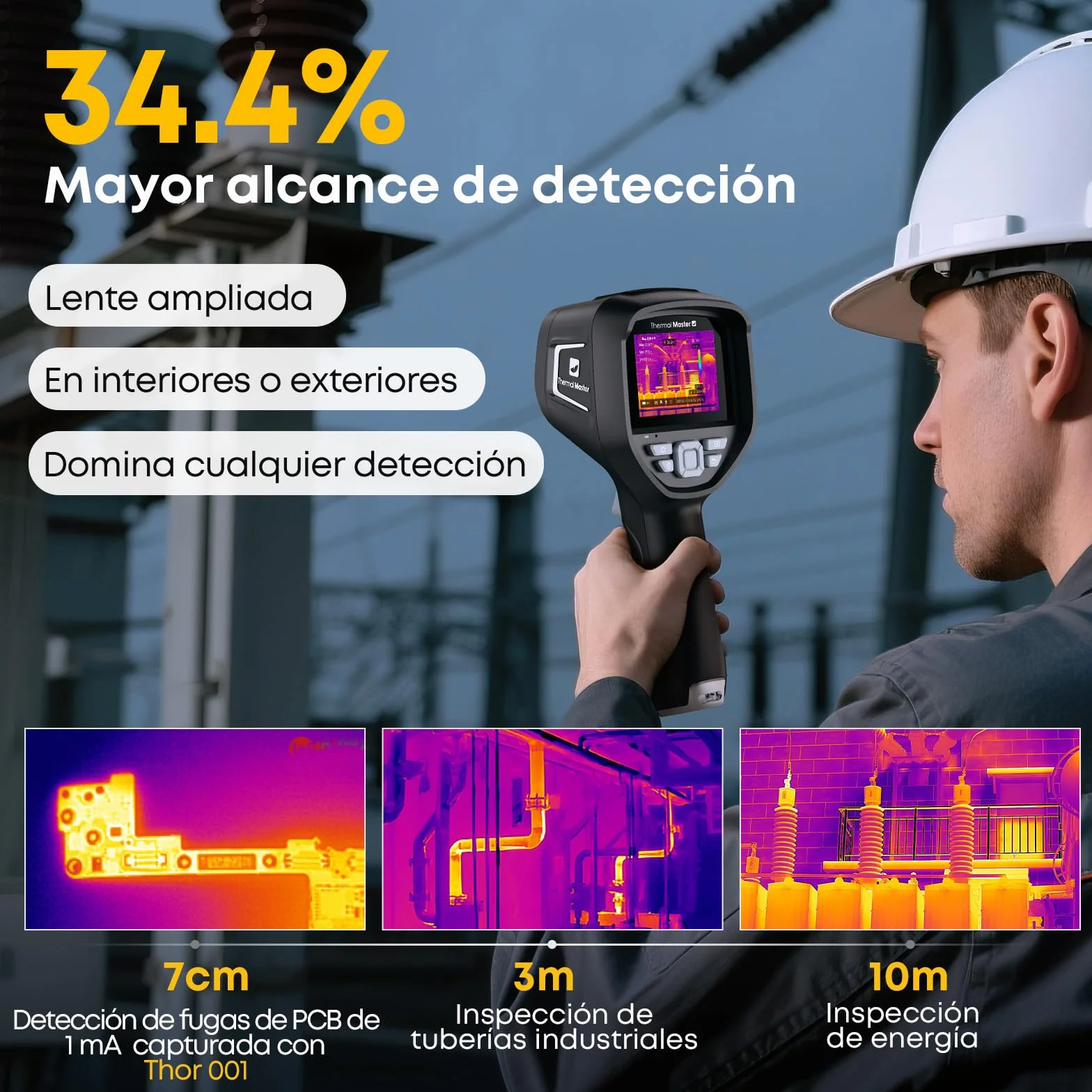 Cámara termográfica X³ IR Resolución 512x384 Cámara infrarroja para inspección Industrial Pantalla de 3,5 Pulgadas Cámara Visual de 2M píxeles, -20°C - 550°C 40mK (Thor 002)