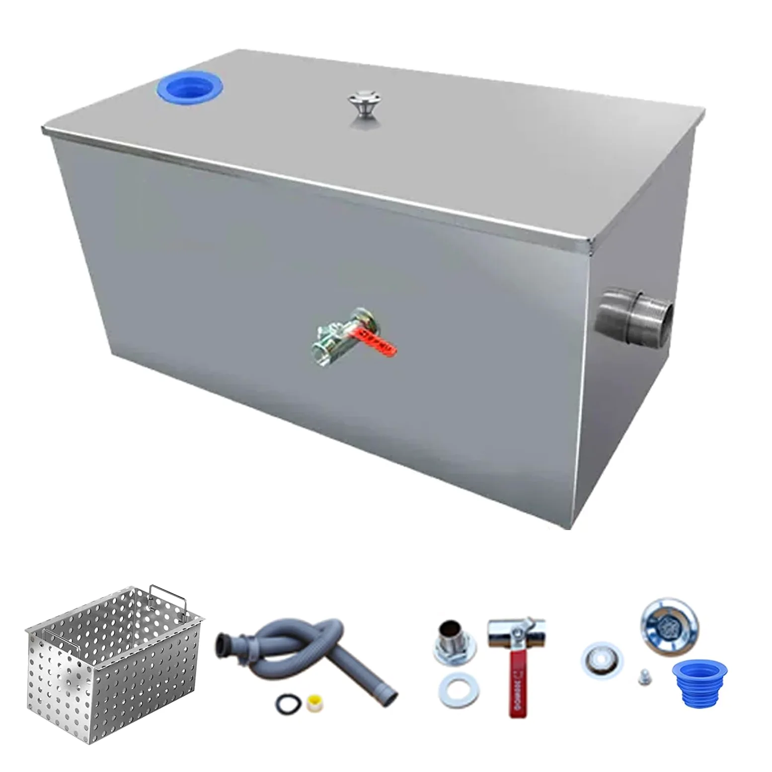 Genérico Trampa de Grasa de Acero Inoxidable para cocinas comerciales, Separador de Aceite y Agua bajo Fregadero, 30 x 20 x 20 cm, Ideal para restaurantes y Servicios de alimentación.