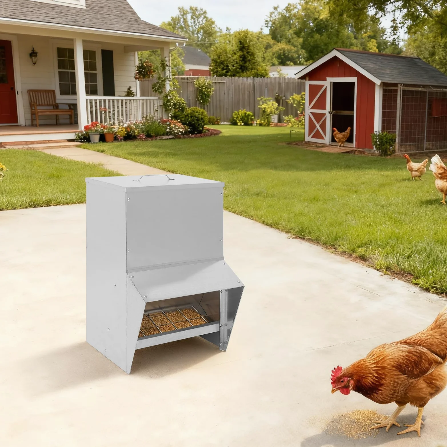 Alimentador de aves de corral de 25 L, 35 x 26 x 54,5 cm, comedero automático para pollos, gansos y patos