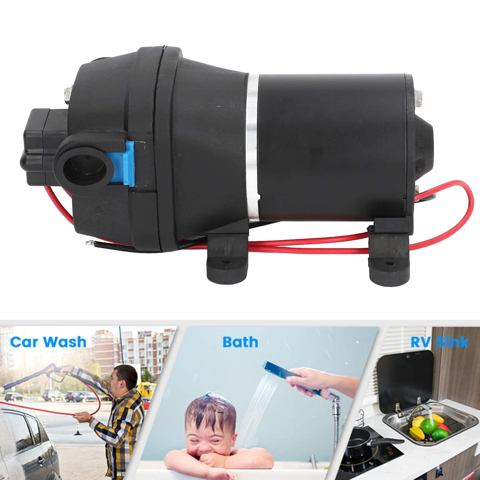 PolyGen Micro bomba de diafragma de aire 12 V 60 W, 17 PSI 2,7 GPM, bomba de agua de alta presión autocebante con puerto de 1/2 pulgada para sistemas de lavado de vehículos y
