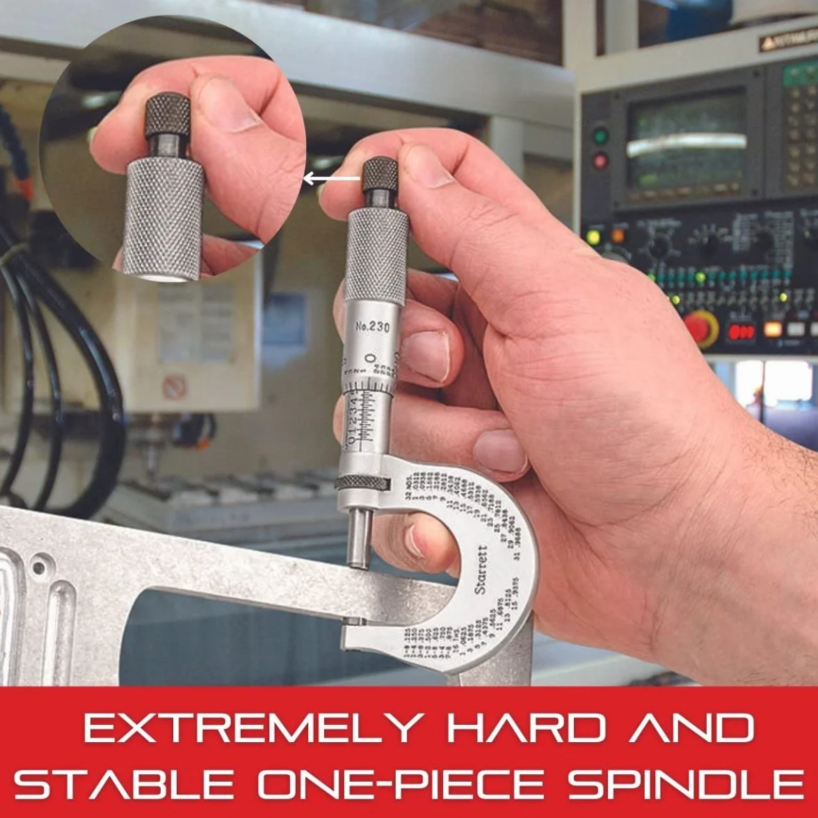 Starrett Micrómetro exterior T436.1XRL-2, tope de trinquete, tuerca de bloqueo, caras de carburo, rango de 1 a 2 pulgadas, graduación de 0.000 pulgadas, precisión de +/-0.000 pulgadas