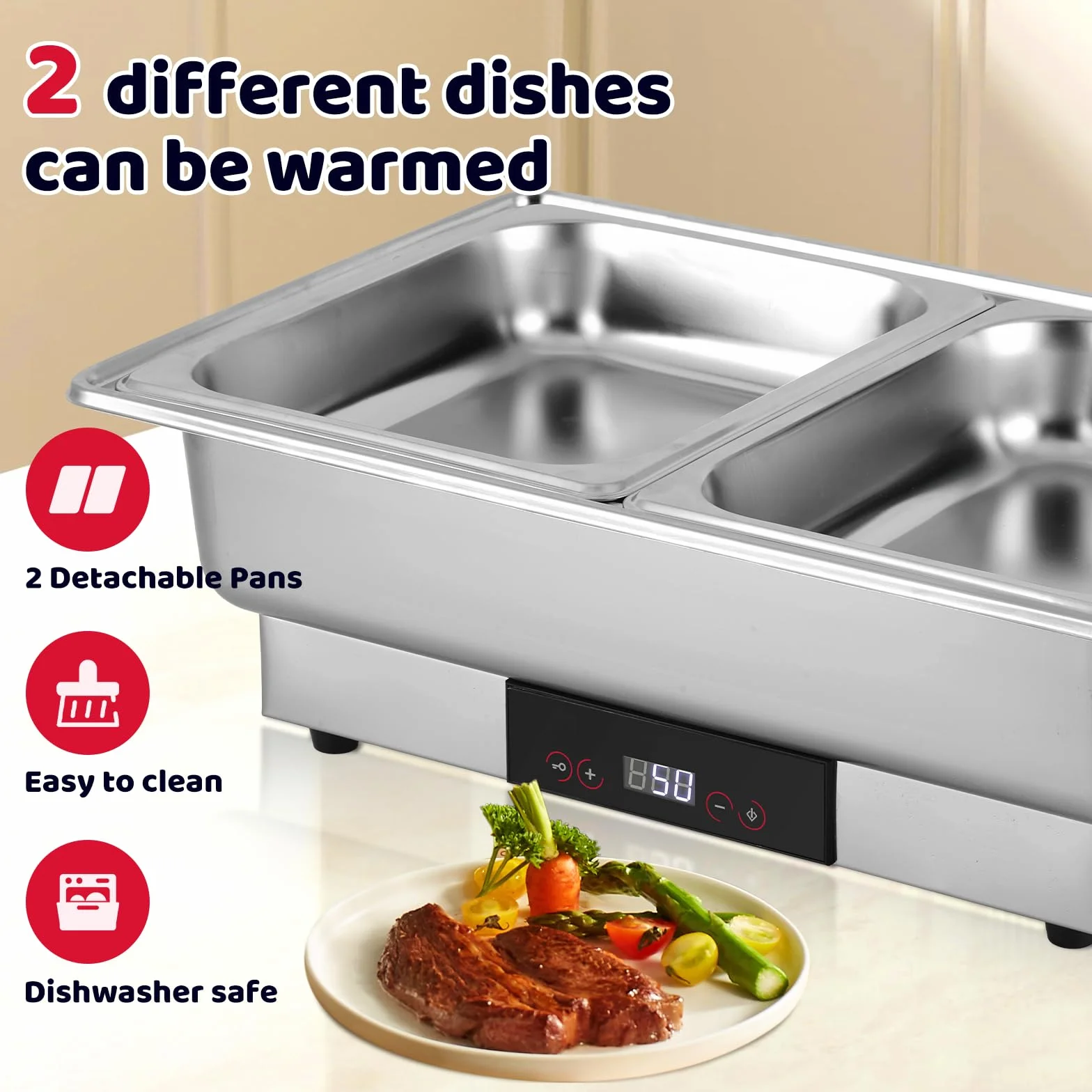 Calentador de Buffet Eléctrico 9L Acero Inoxidable con Control de Temperatura
