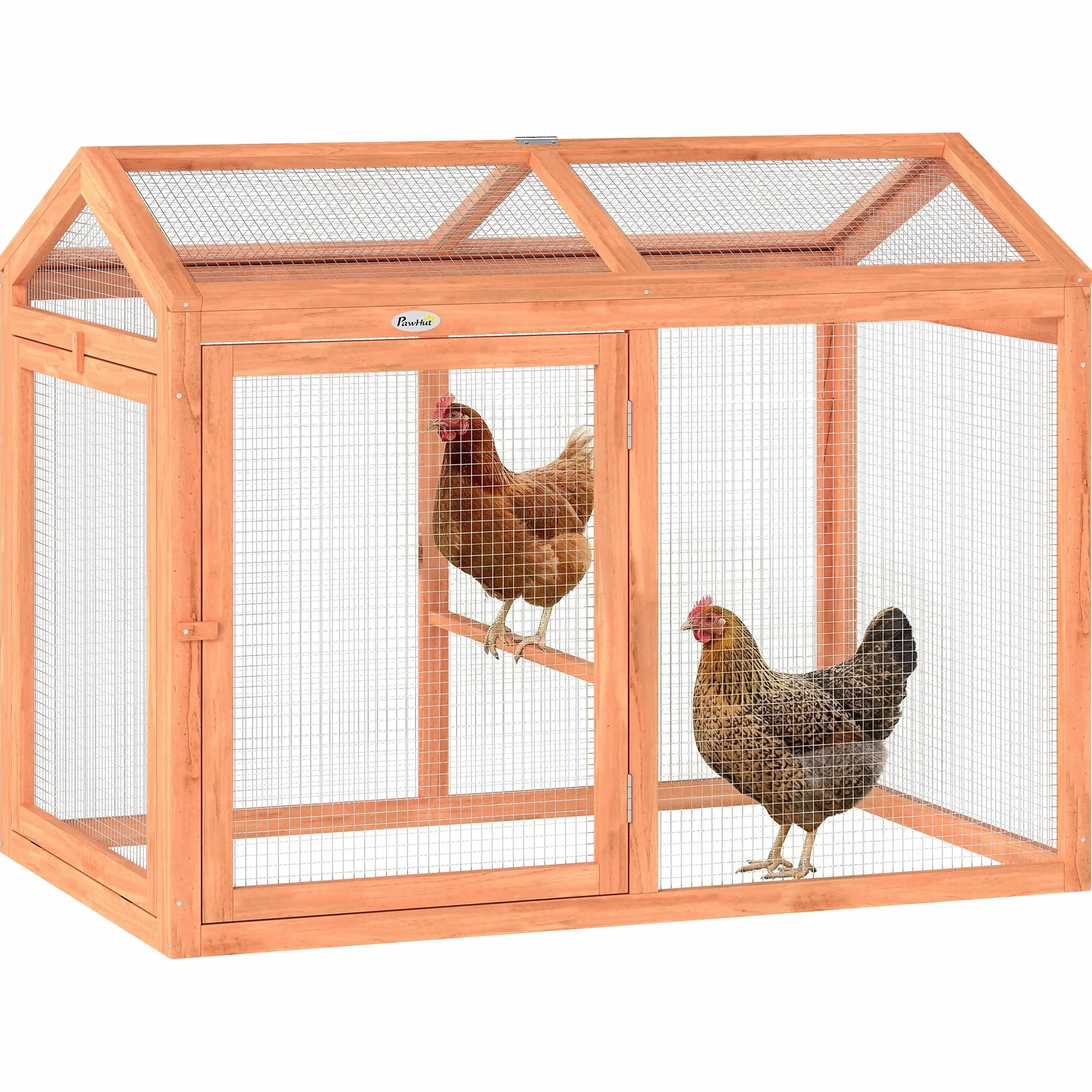 PawHut Recinto - Gallinero combinable, 2 gallinas, 104 x 70,5 x 84 cm, color naranja | Madera Natural, Parque De Malla Modular Y Extensible, Gallinero De Protección, Malla Densa, Ampliación Recinto De Gallina