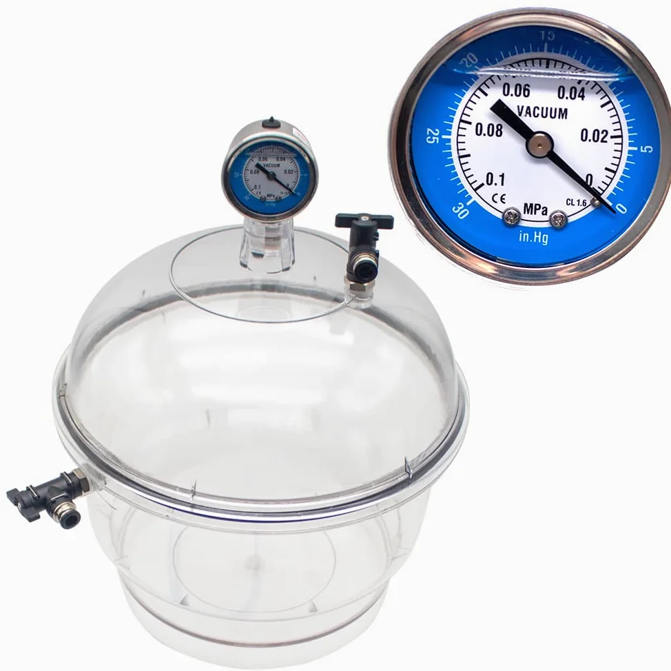 Secador Al Vacío de Plástico de Policarbonato de 150MM, Desecador de Laboratorio, Almacenamiento de Secado Al Vacío, Válvula Doble Con Manómetro