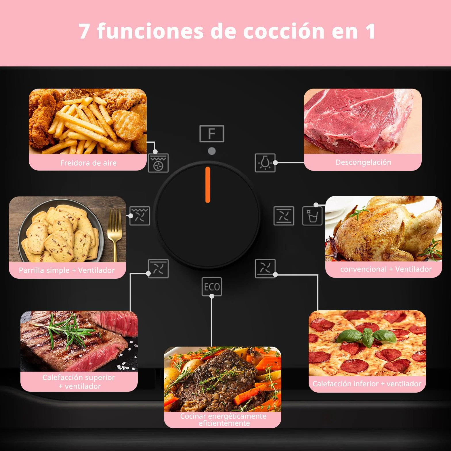 COMFEE' CBO60M80M1-BK Horno empotrable 60 cm 60 litros 8 funciones freidora de aire cocción multifase puerta extraíble limpieza vapor negro