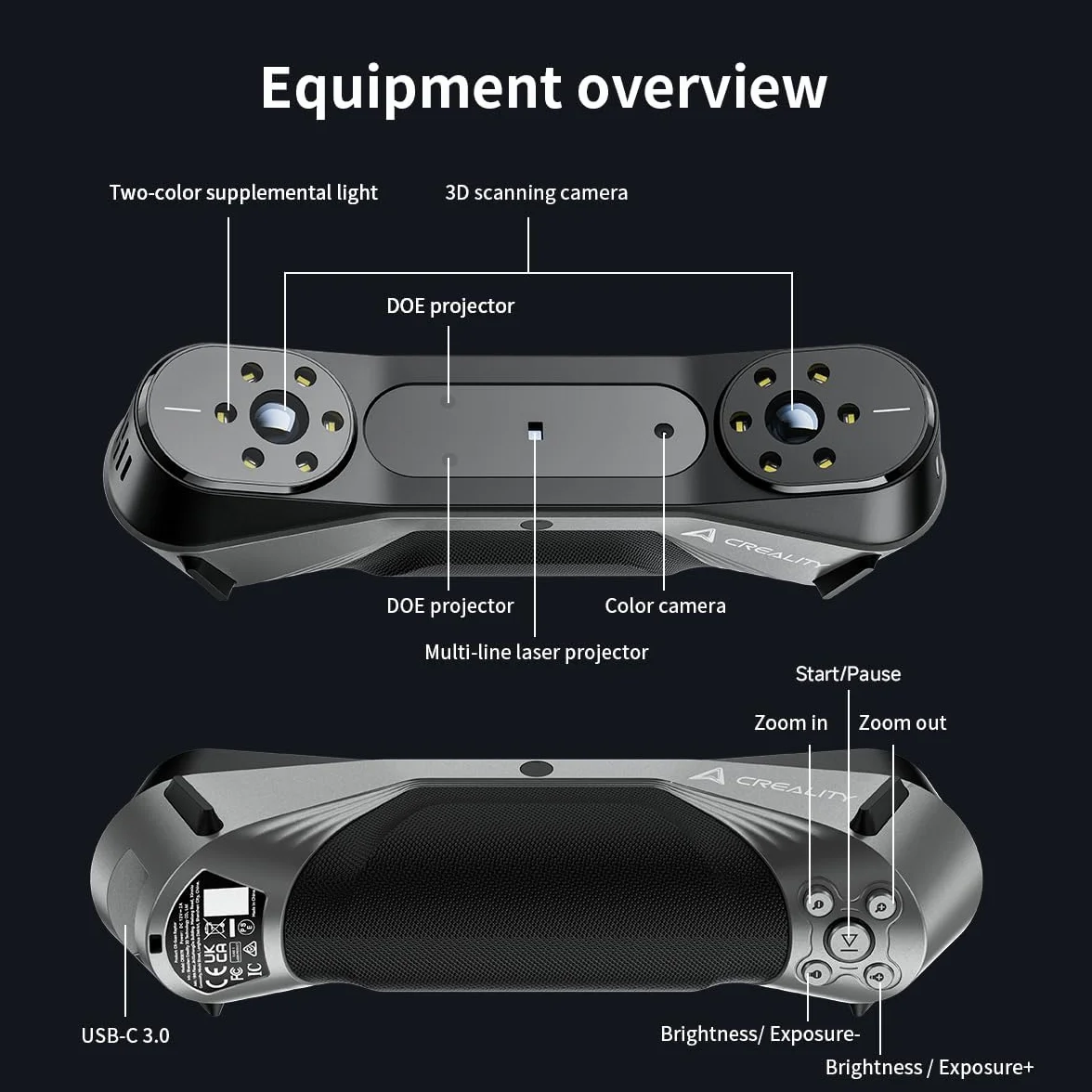 Creality CR-Scan Raptor Escáner 3D para impresión 3D, precisión de 0,02 mm, seguimiento antivibración, velocidad de escaneo de hasta 60 fps, soporte de objetos de 5 a 2000 mm, para Windows Mac