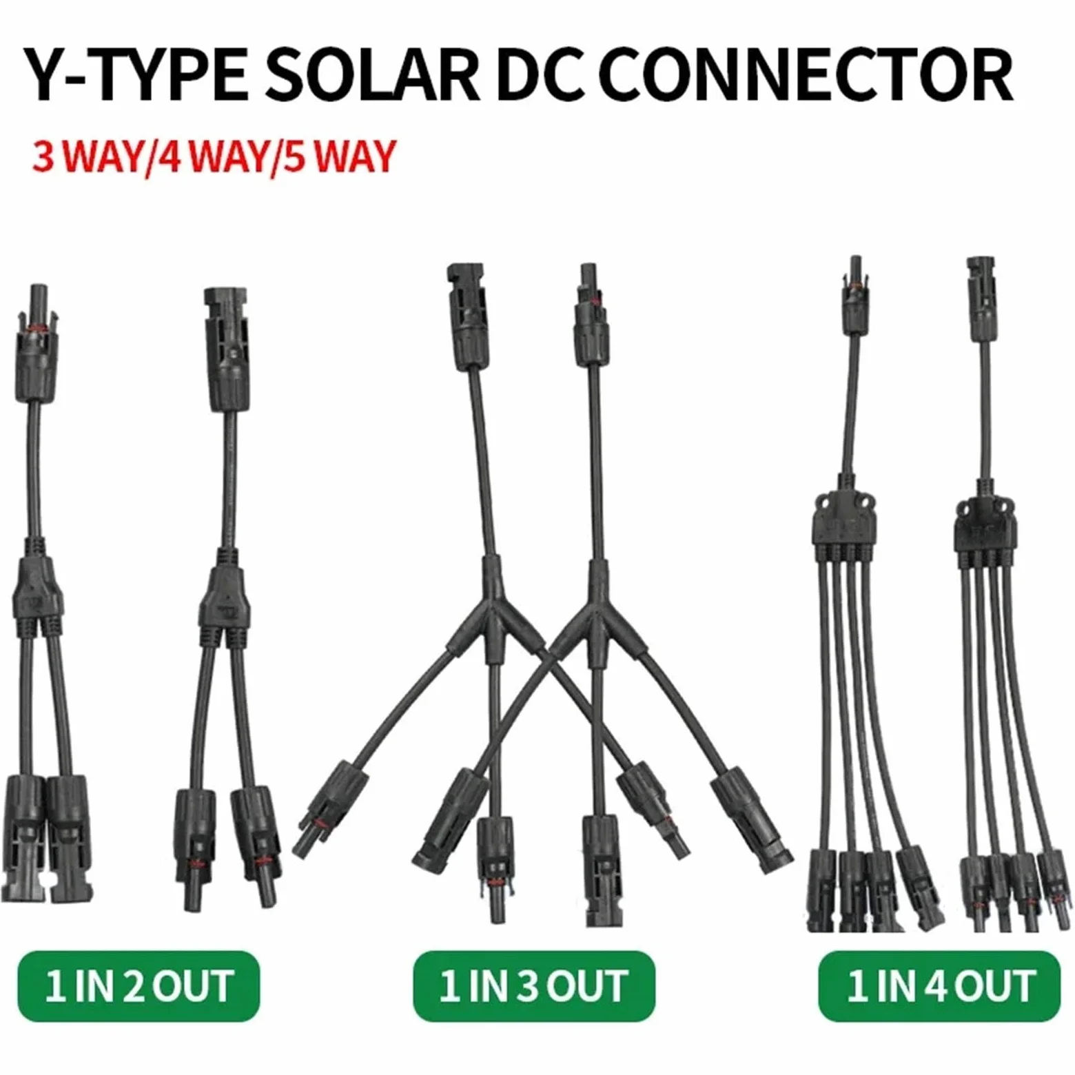 1/5/20/100 juegos de conectores solares fotovoltaicos en Y macho y hembra de 3/4 vías tipo Y 2/3/4 a 1 adaptador PV cable de enchufe (MC4-Y4, 1 juego)