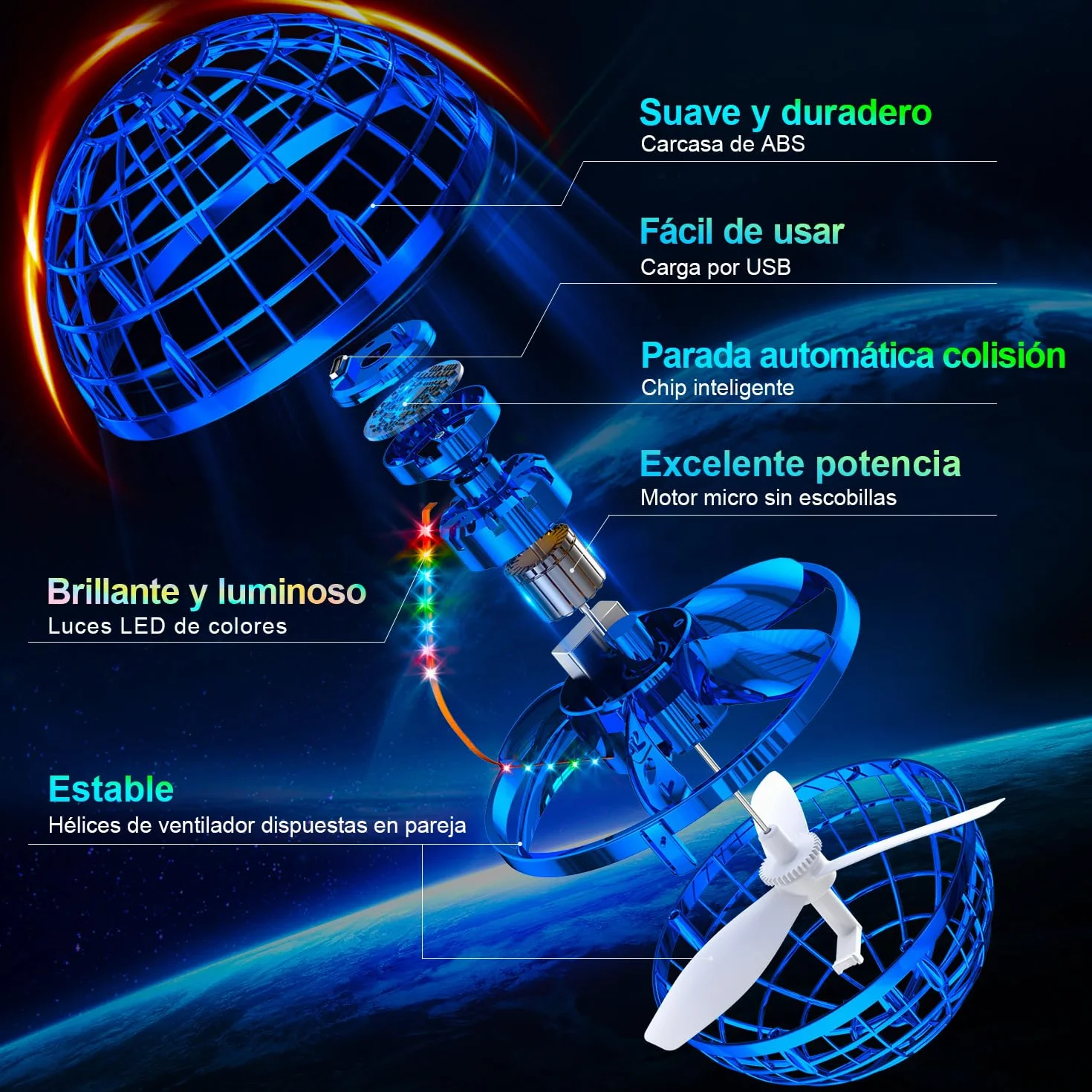 Flying Orb Ball con Luces LED, Juguete Cool para Niño y Niña, Regalos para Niños de 6-12 Años