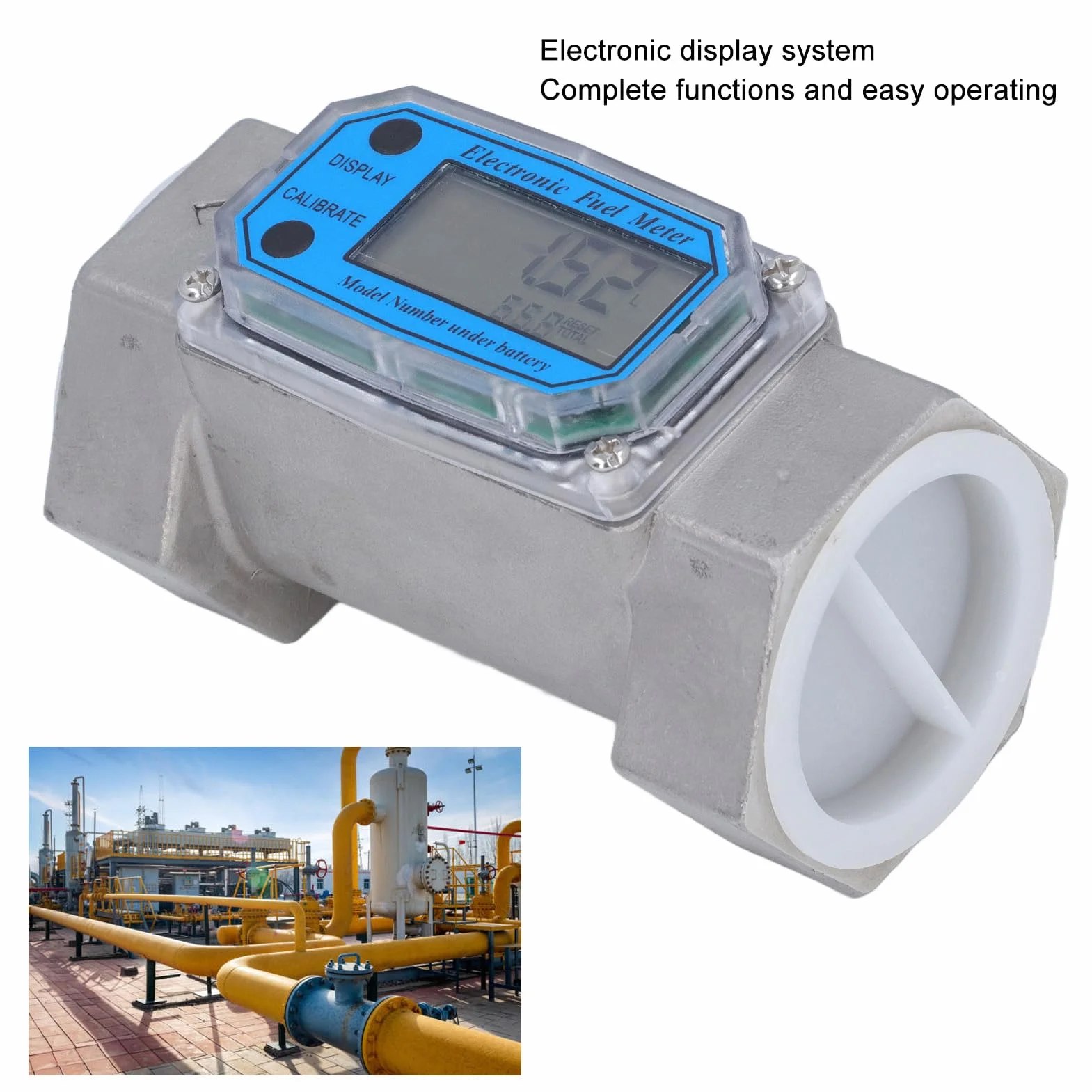 Caudalímetros Agua Digital, Acero Inoxidable Medidor de Flujo de Turbina de 2 Pulgadas 35-250 L/Min, Unidad L, GAL, PTS, QTS