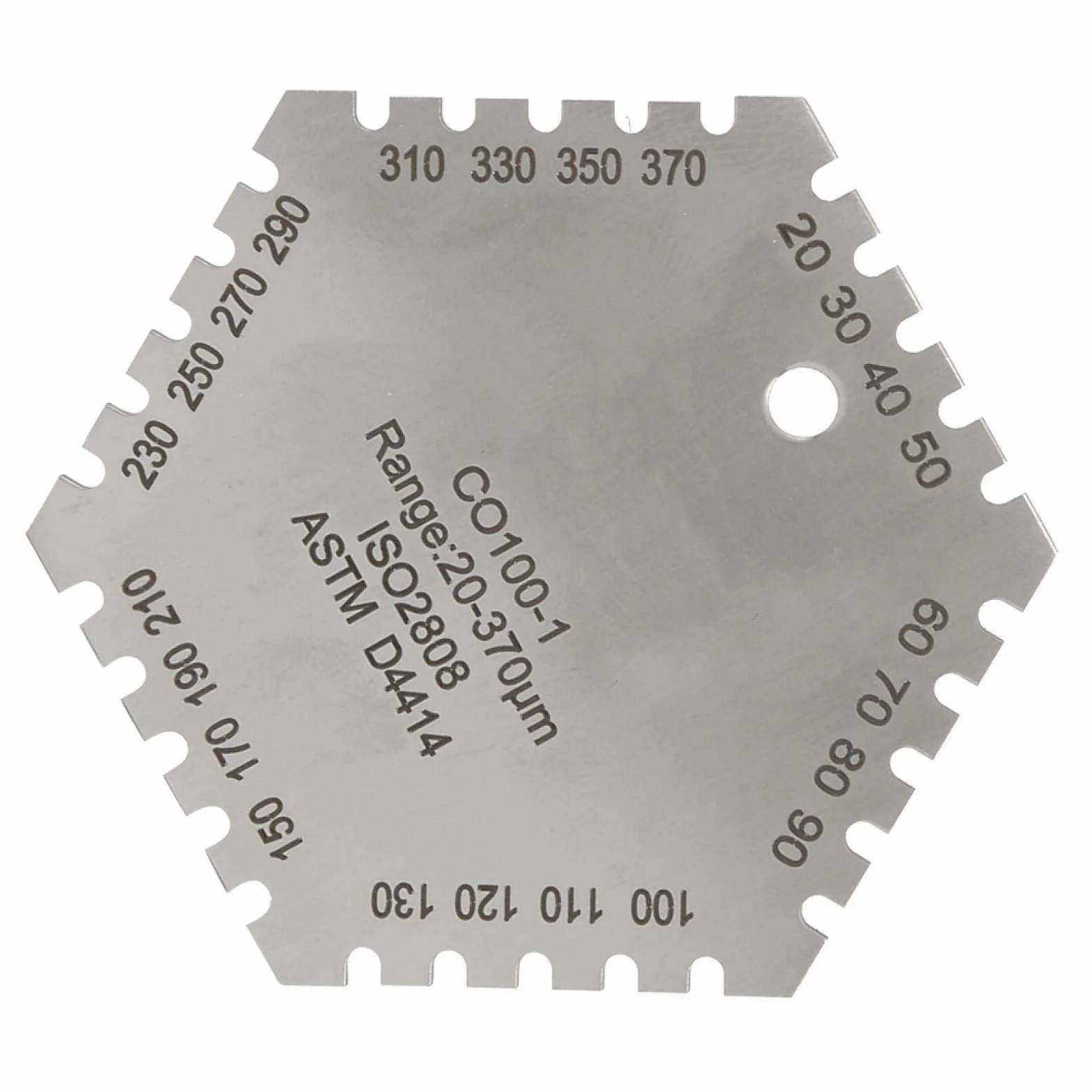 Peine de Película Húmeda Hexagonal de Acero Inoxidable Rango 20-370um
