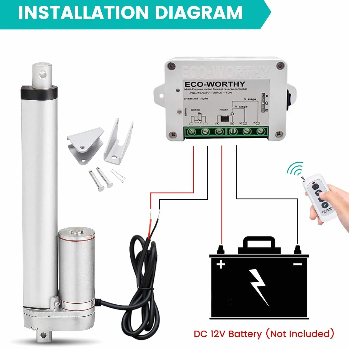 DCHOUSE Actuador lineal 12V 6 pulgadas 150 mm CC inalámbrico con soportes de montaje