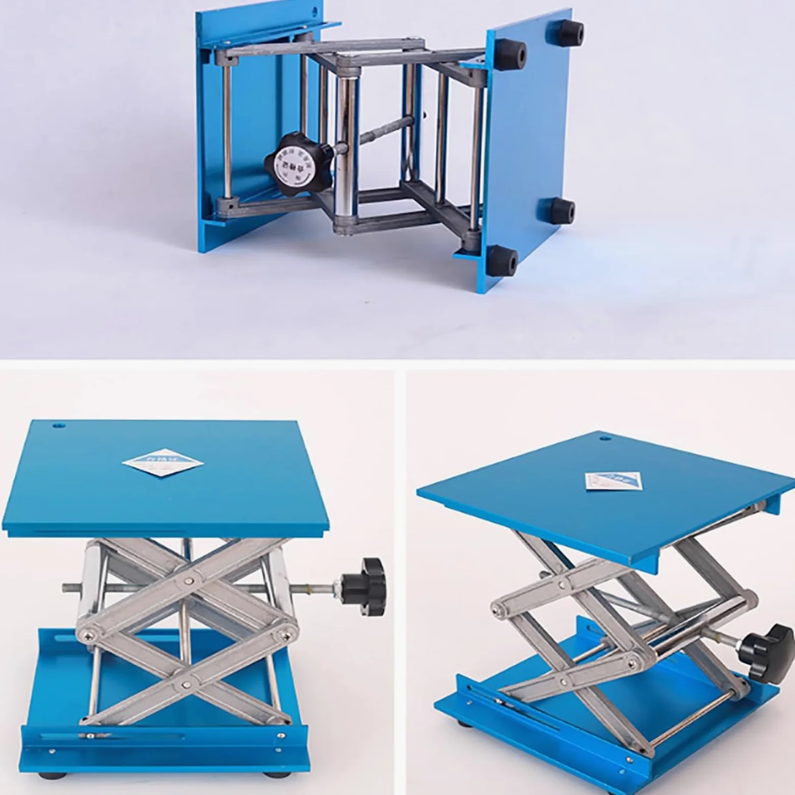 Mesa elevadora de aluminio con gato de tijera de laboratorio, soporte de gato manual de laboratorio, altura ajustable de 80 a 325 mm, para laboratorios escolares de física y química
