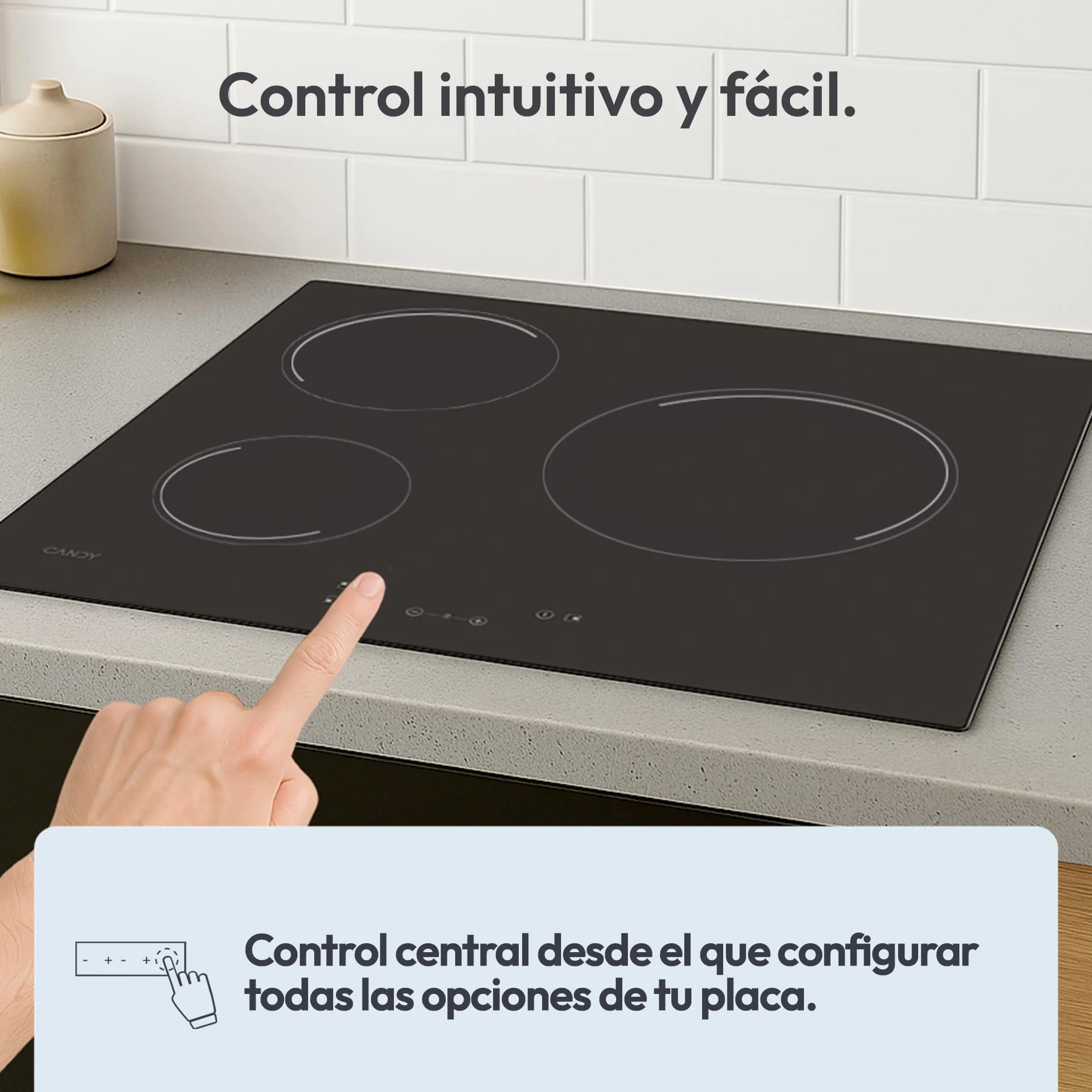 Candy Timeless CH63CC/4U2 Placa Vitrocerámica 60cm 3 Zonas 10 Niveles Potencia 5.5kW Negro