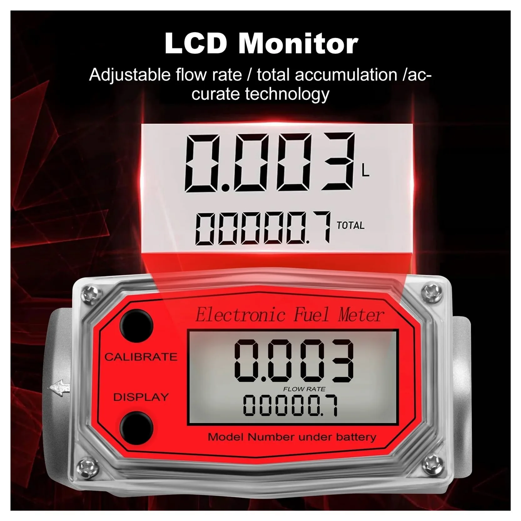 CIRONI Medidor de Flujo de turbina Digital de aleación de Aluminio, medidor de Flujo de Combustible electrónico LCD Medidor de Flujo NPT Contador de Agua (Size : 2Pcs Red Flowmeter)