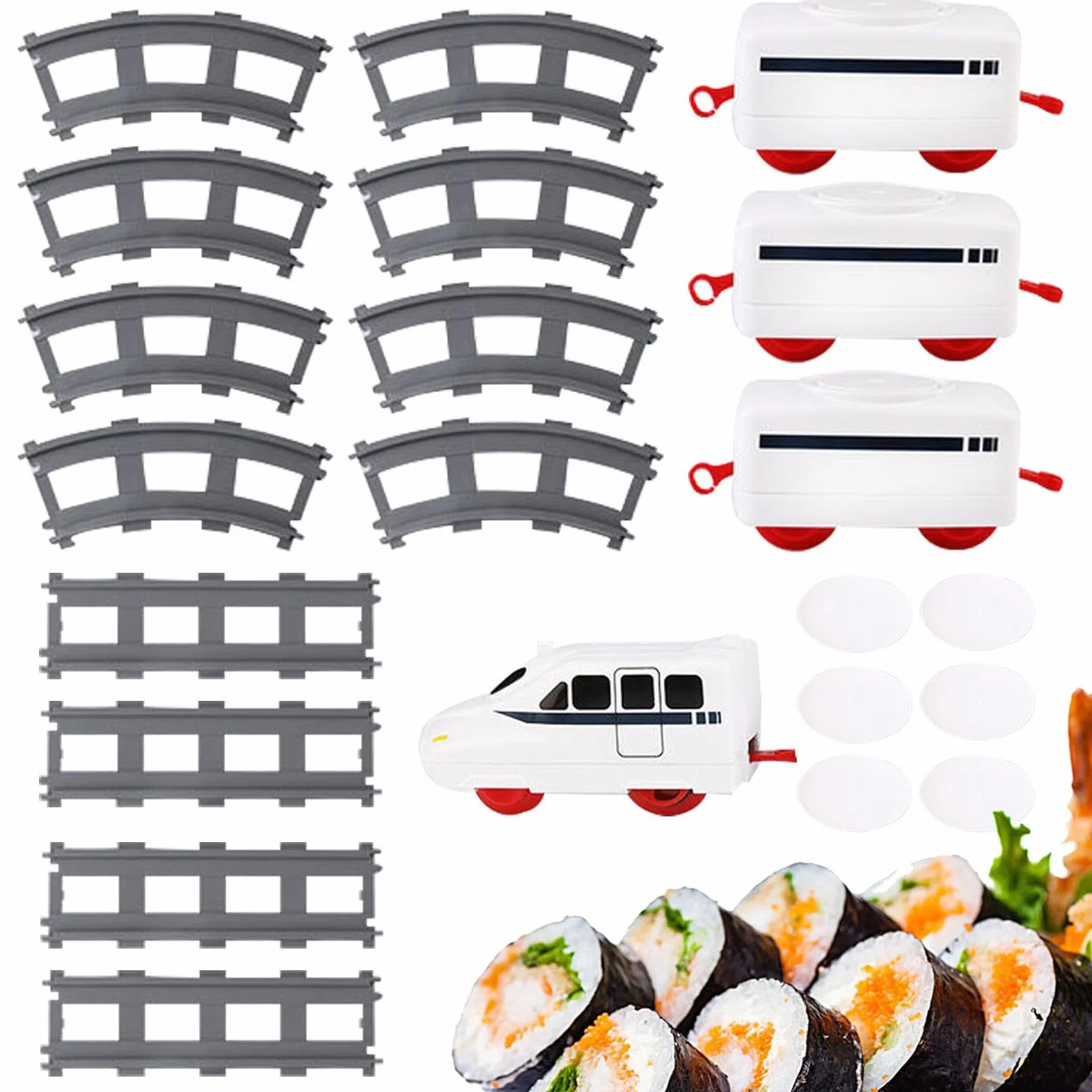 Vagón ferroviario sushi cinta transportadora ABS eléctrico tren niños 14x6 cm riel incluido