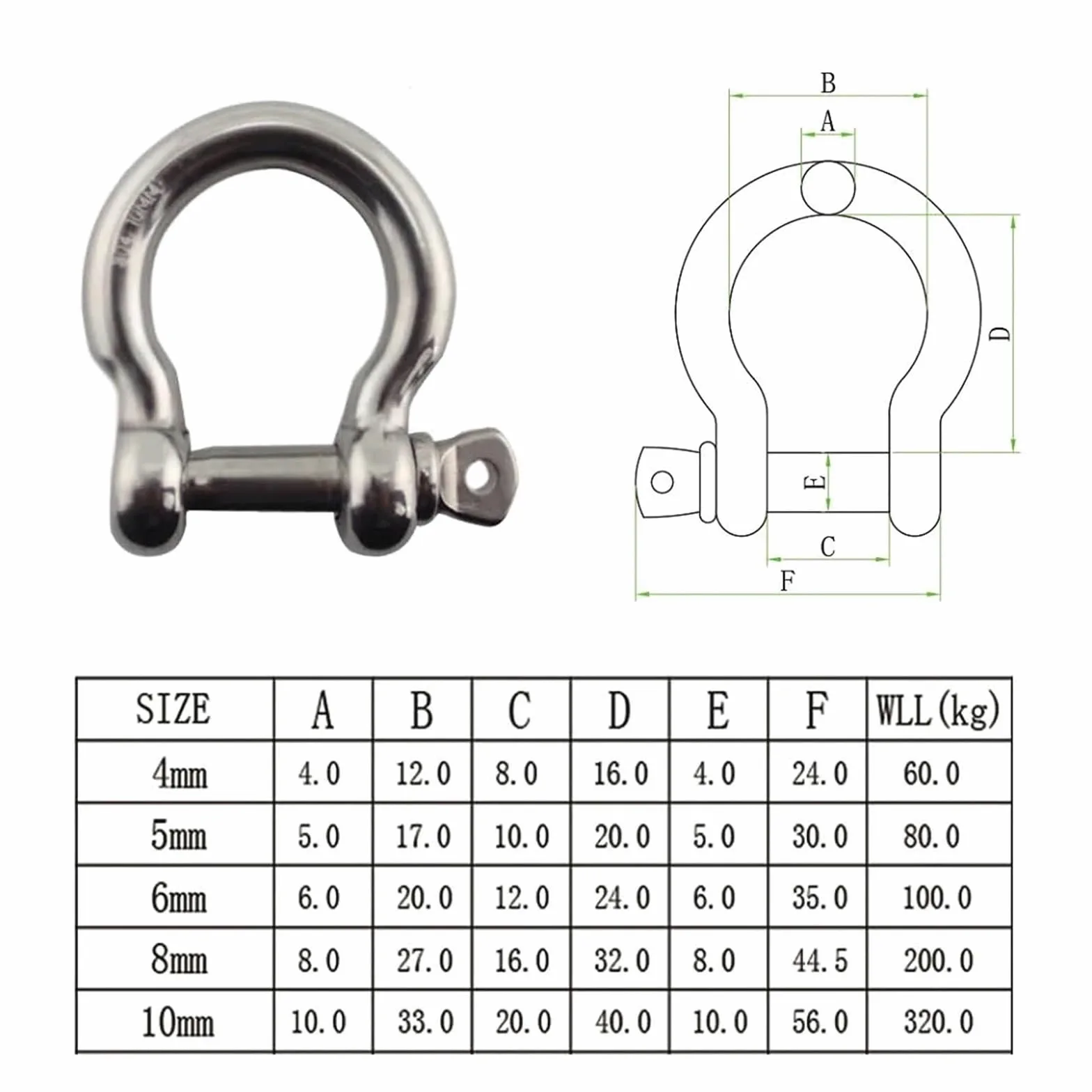 Grilletes Grillete de anclaje tipo perno de seguridad de acero inoxidable 304, 5 piezas, 4mm, 5mm, 6mm, 8mm, 10mm, Mini Hardware de aparejo grande, grilletes de cuerda for barcos(8mm)