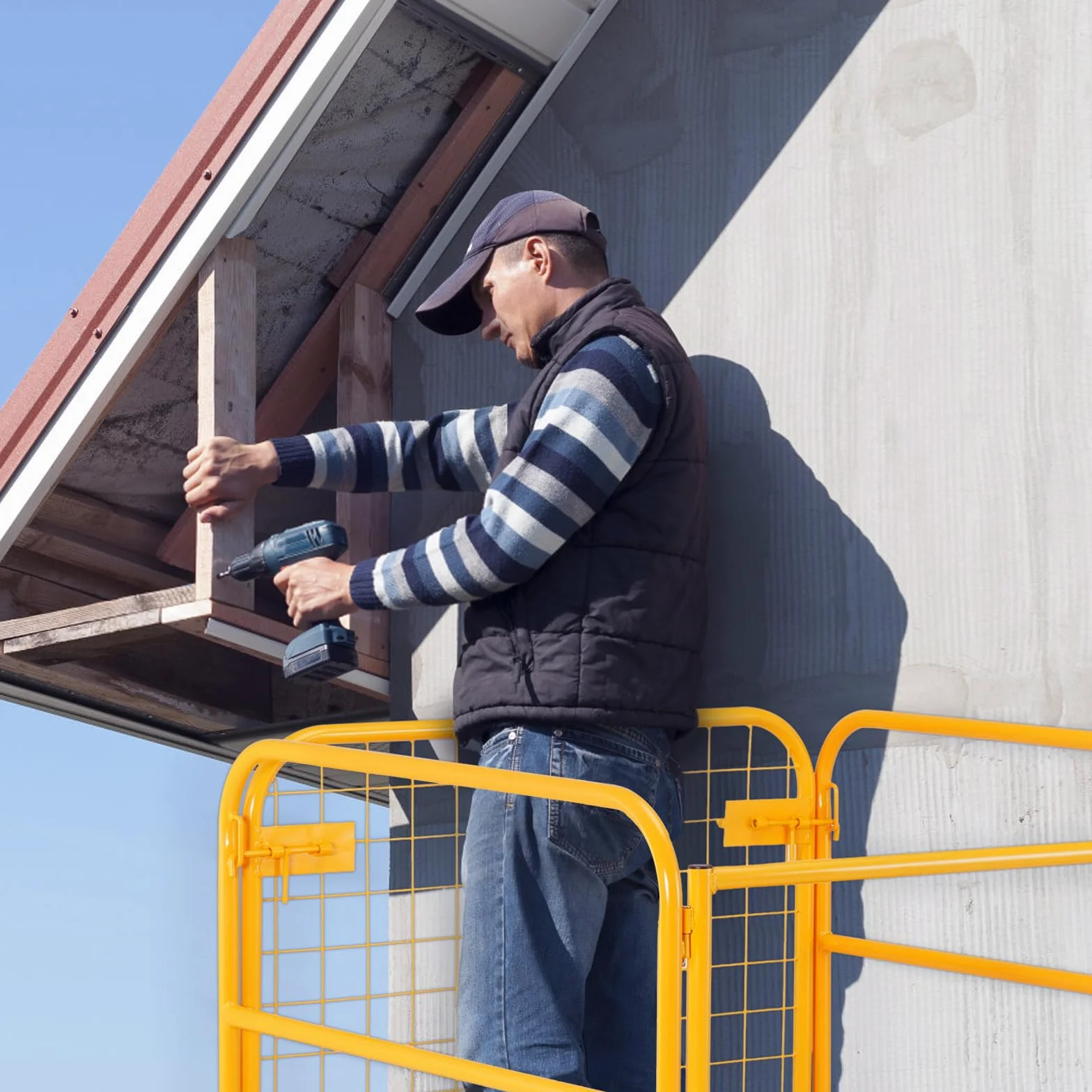 VEVOR Jaula de Seguridad Carretilla Elevadora Carga 544kg Plataforma de Trabajo Plegable 92x92cm 1-2 personas Ruedas Giratorias Bloqueables Cadena de Drenaje con Orificio Seguridad para Trabajo Aéreo