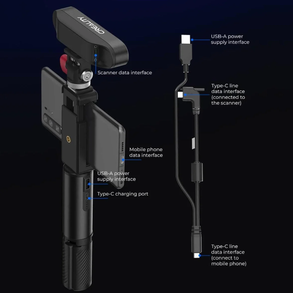 Creality CR Scan Ferret Escáner 3D para impresión 3D, Seguimiento Antivibración, Precisión de 0,1 mm, 30fps Escaneo Rápido a Todo Color, portátil escáner Zum Scannen großer und kleiner Objekte