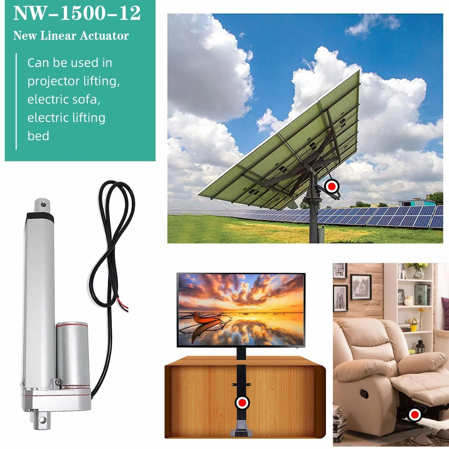 DCHOUSE Actuador lineal 12V 6 pulgadas 150 mm CC inalámbrico con soportes de montaje