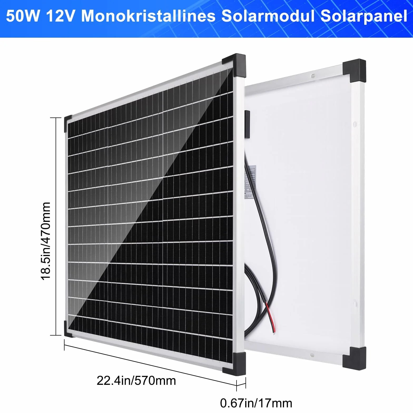 DERUXI 50W Placa Solar 12V Kit Panel Solar Mono Set Completo para Casa Vehículos Techos Barcos