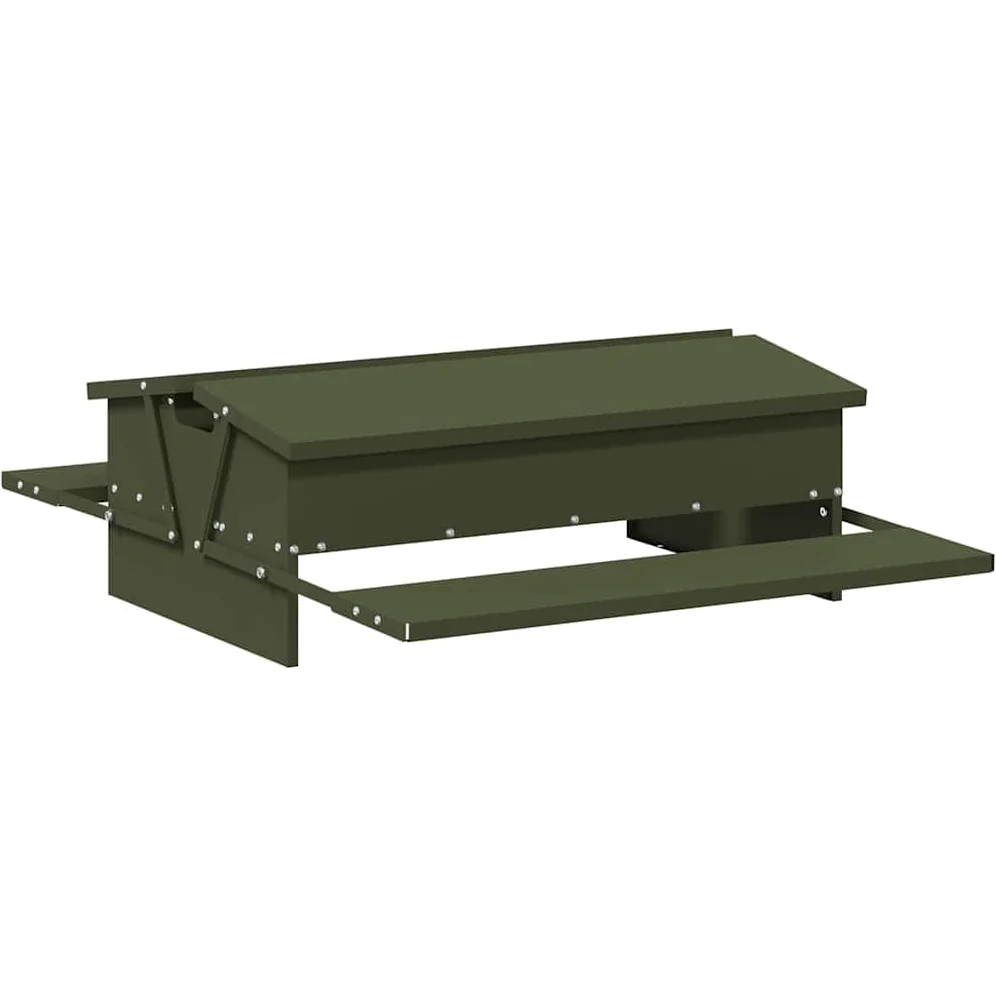 Comedero gallinas metal verde oliva 75 x 53 x 20,5 cm, alimentador gallinas con pedal de acero resistente, diseño funcional para jardín o terraza, montaje fácil con destornillador,