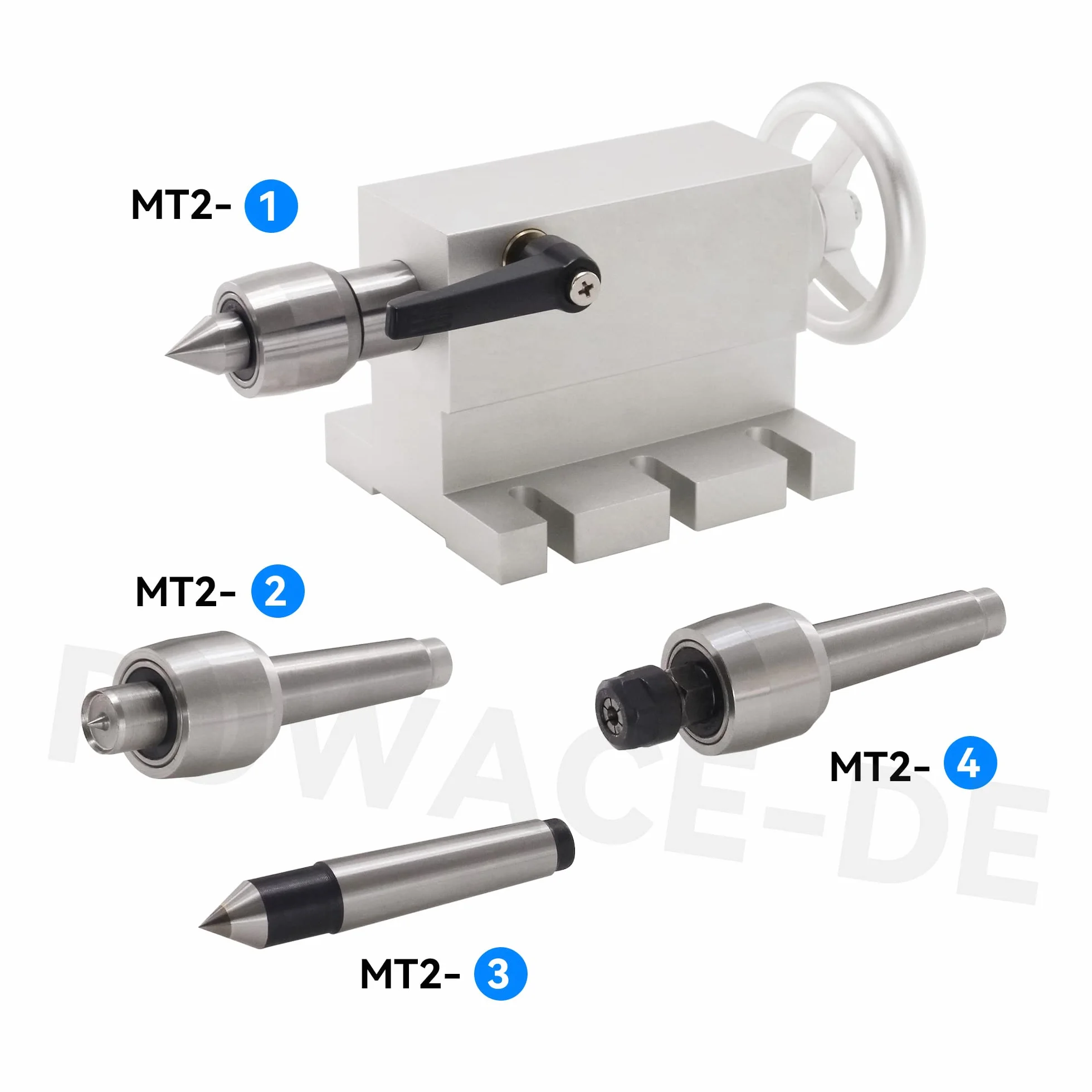 RATTMMOTOR Cono central Morse de 65 mm, 2 piezas de contrapunto móvil MT2, con 4 cabezales intercambiables para ejes giratorios CNC y piezas de torno de metal