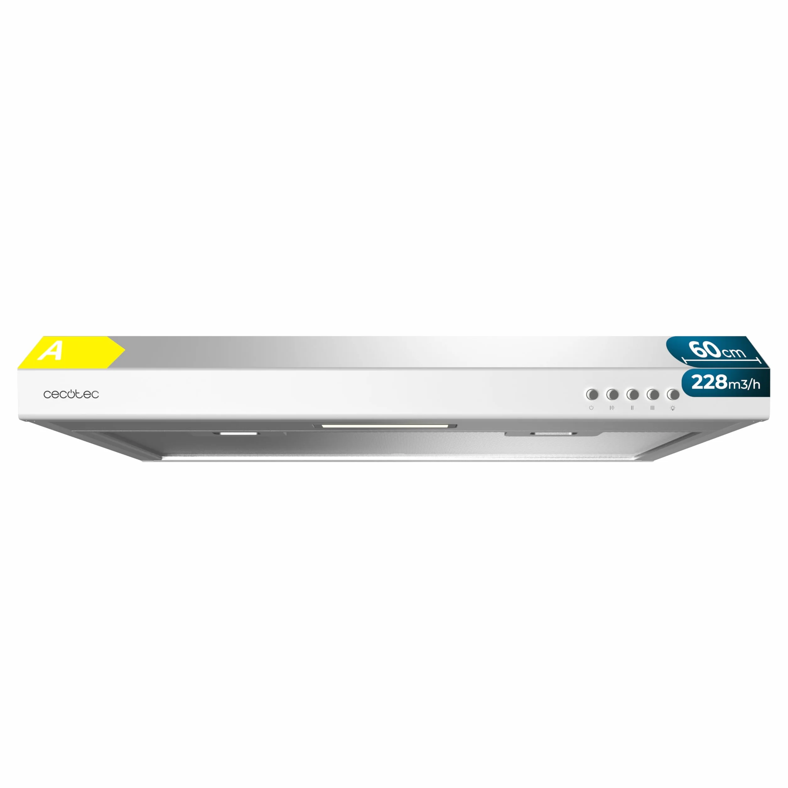 Cecotec Campana Extractora 60 cm Bolero Flux CM 602100 Blanco 228 m³/h 3 Velocidades Filtro Aluminio Clase A Motor BLDC Luz LED